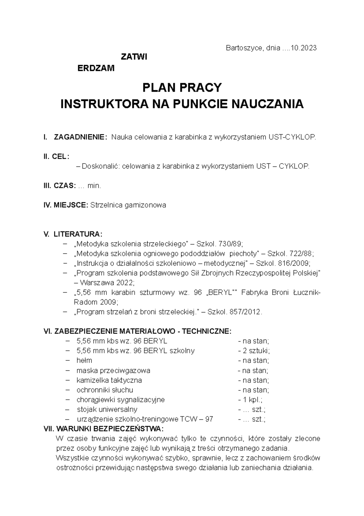 PP nr 2. Nauka celowania z karabinka z wykorzystaniem UST - Bartoszyce