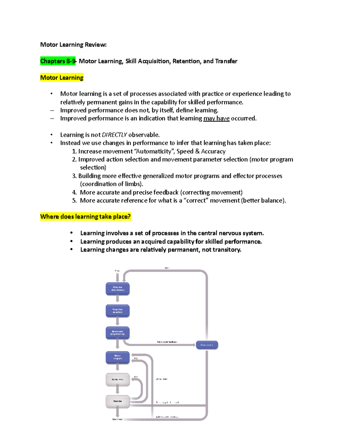 Motor Learning Review - Motor Learning Review: Chapters 8-9- Motor ...