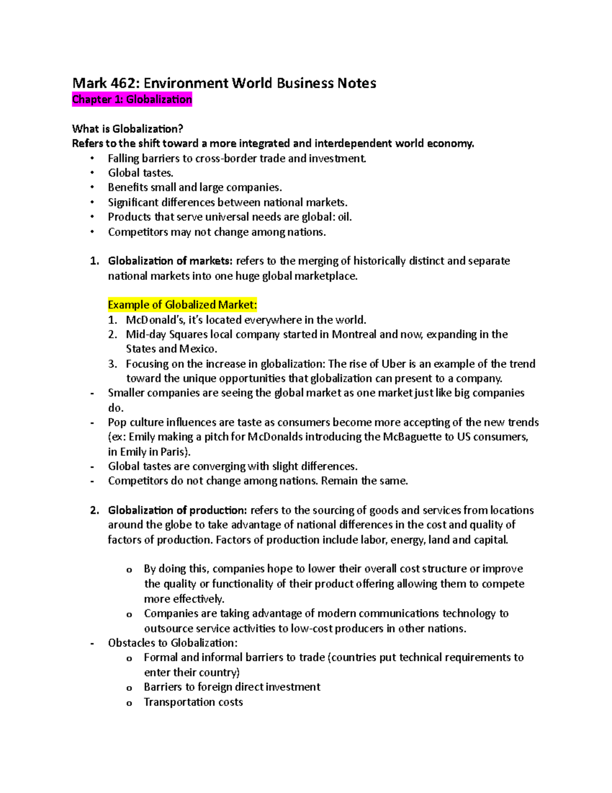 Mark 462 midterm notes - Mark 462: Environment World Business Notes ...