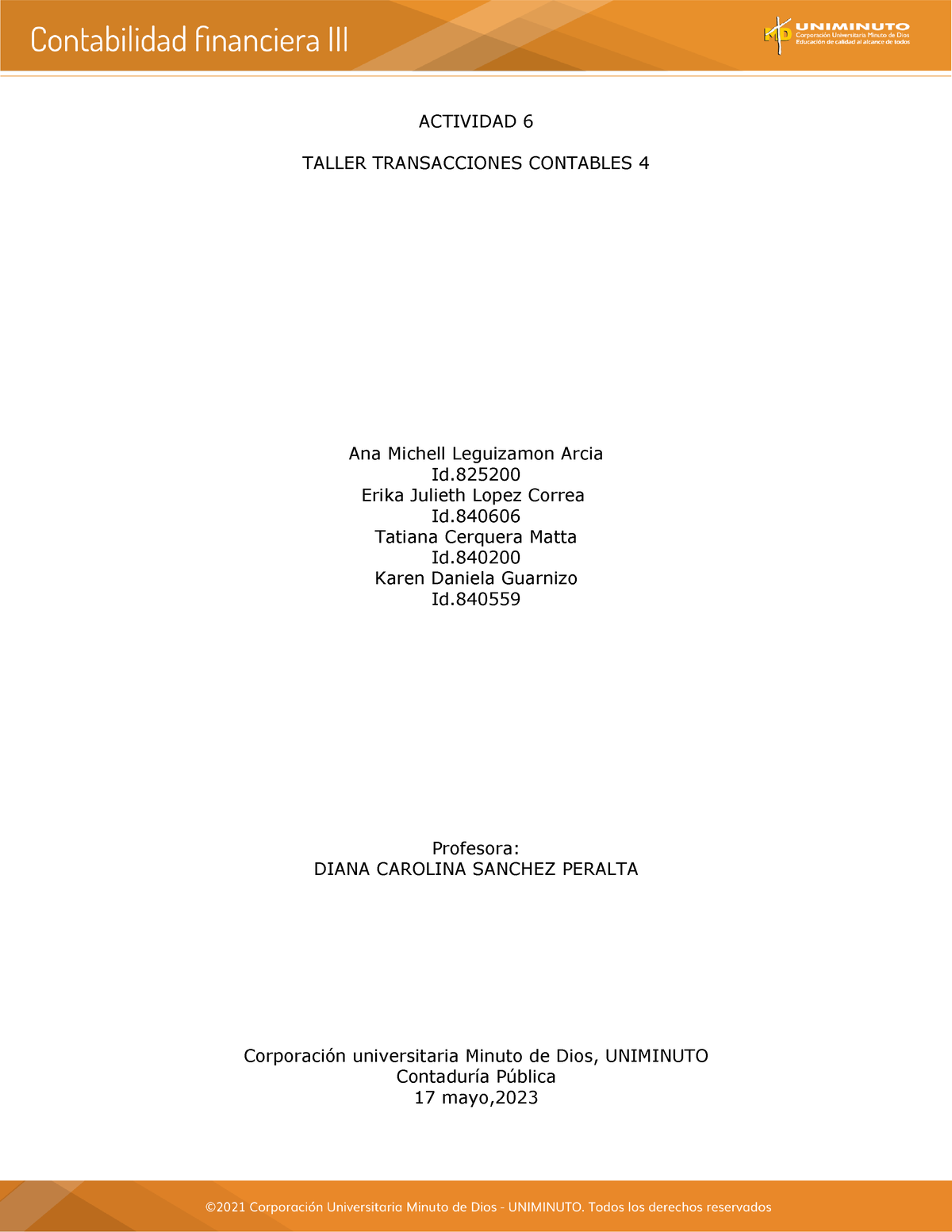 Taller Transacciones Contables Parte 3 14 Haga Un Cua 0356