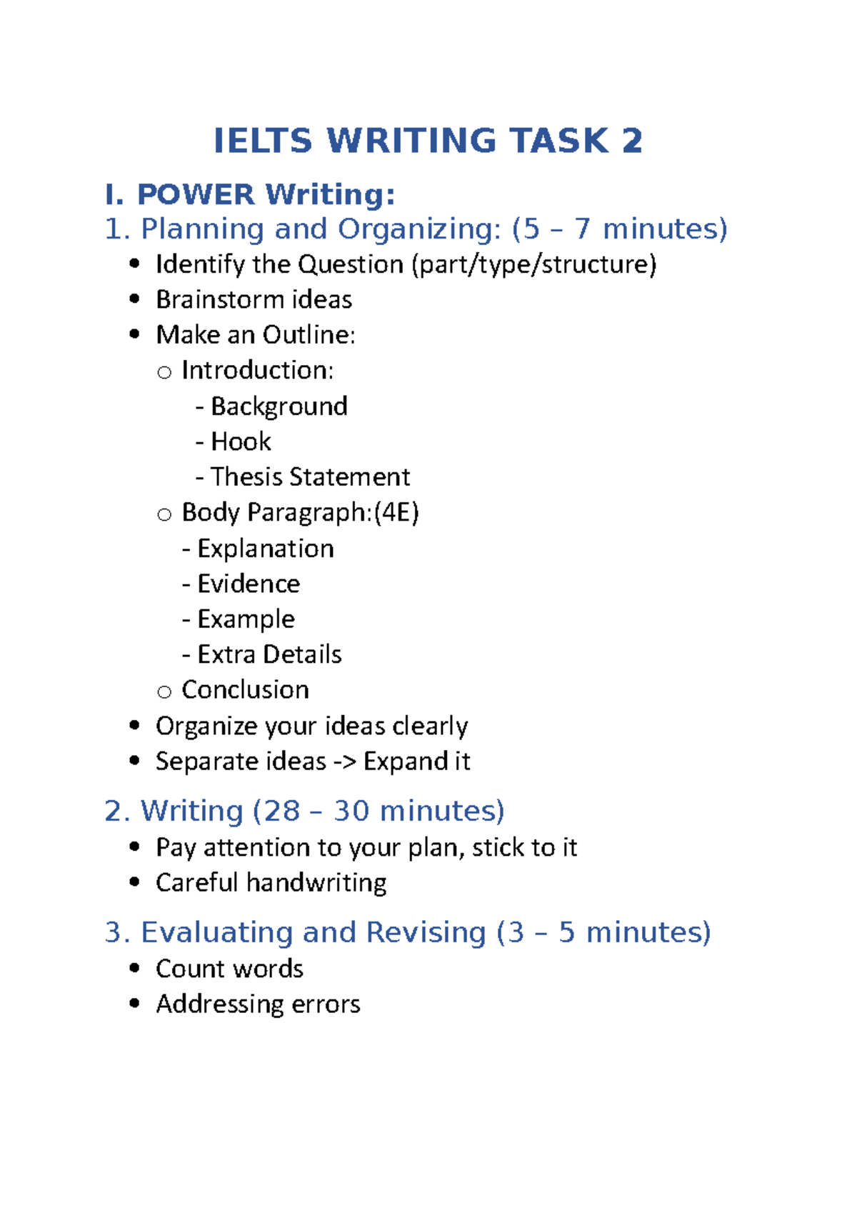 Ielts Writing TASK 2 ko hay IELTS WRITING TASK 2 I. POWER Writing