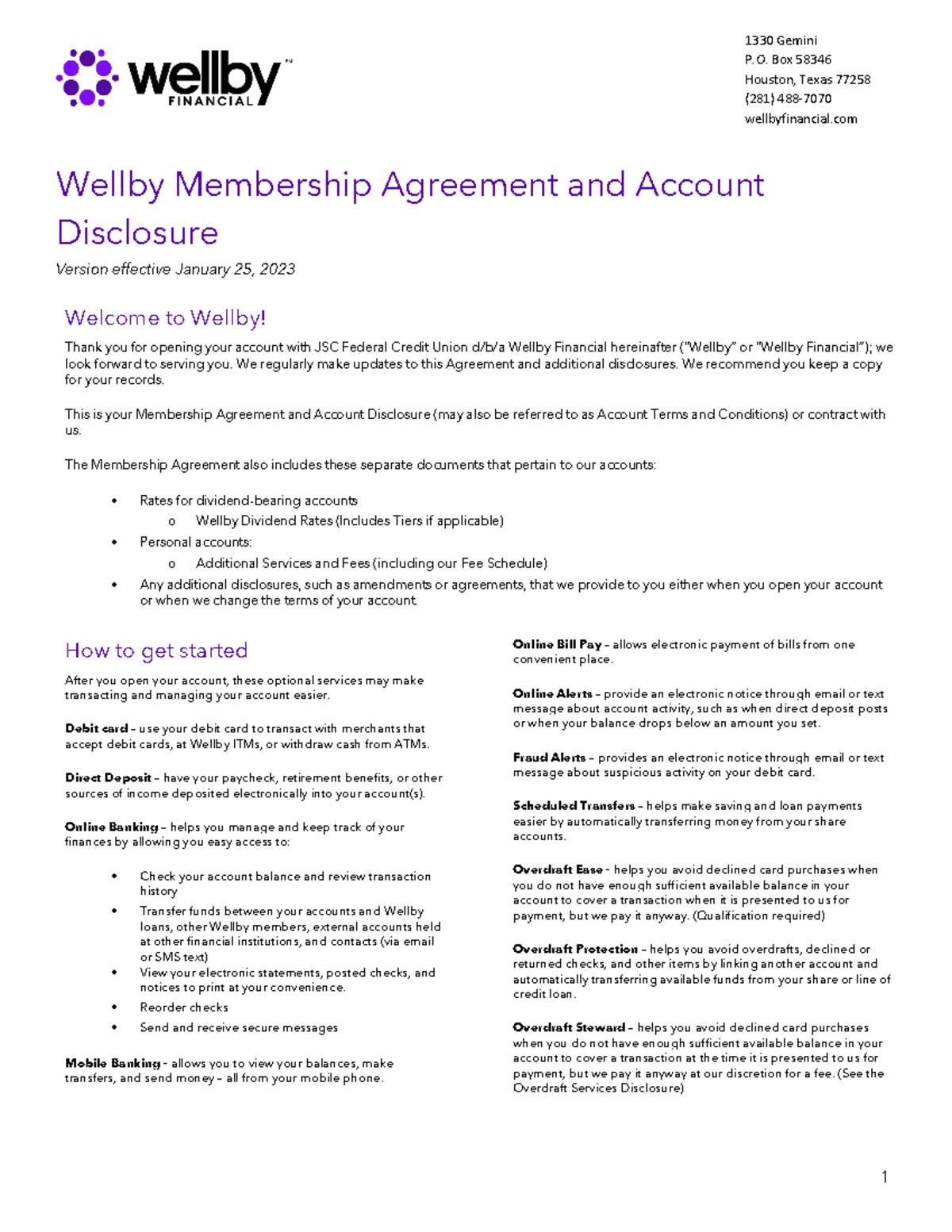 Wellby membership and account agreement 1330 Gemini P. Box 58346