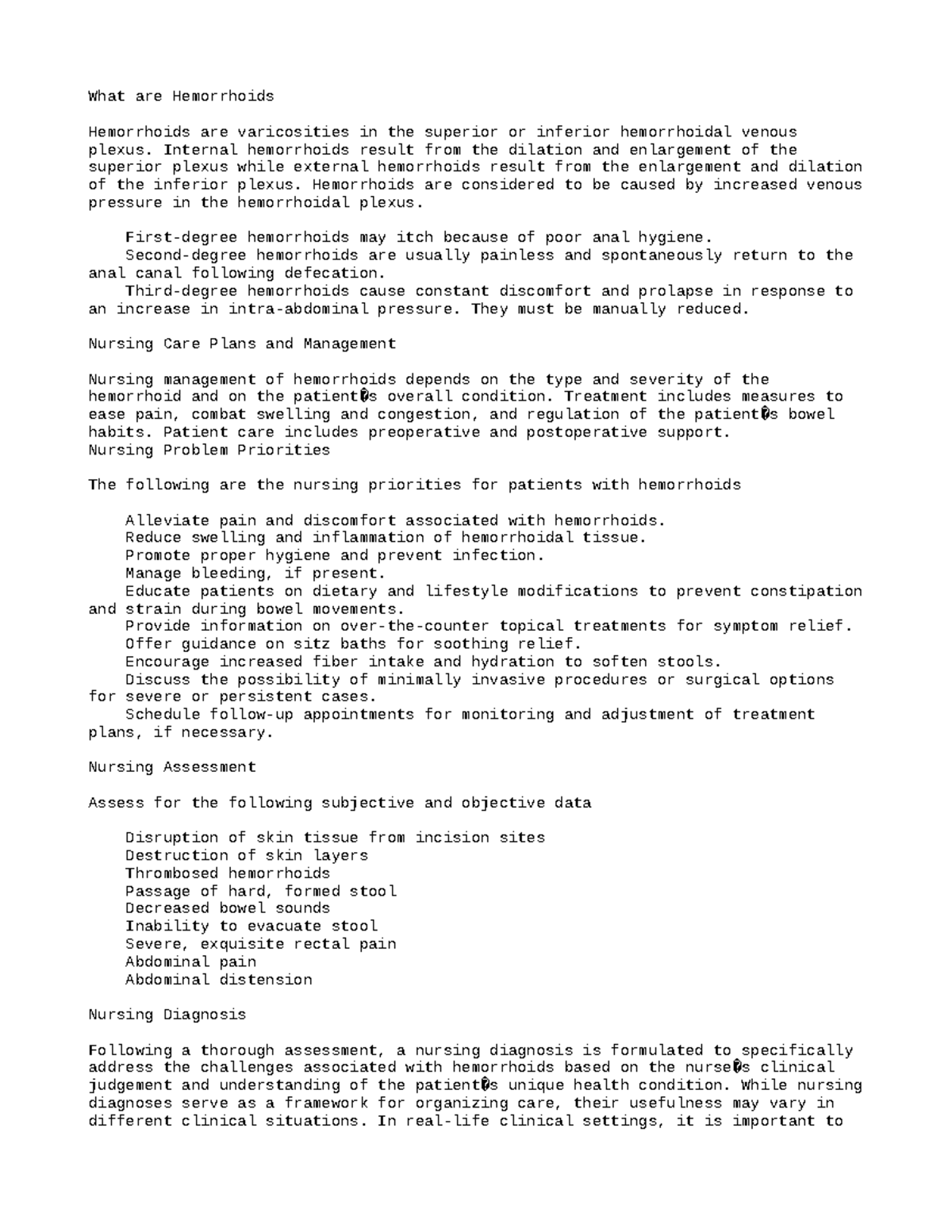 2 Hemorrhoids Nursing Care Plans What are Hemorrhoids Hemorrhoids are