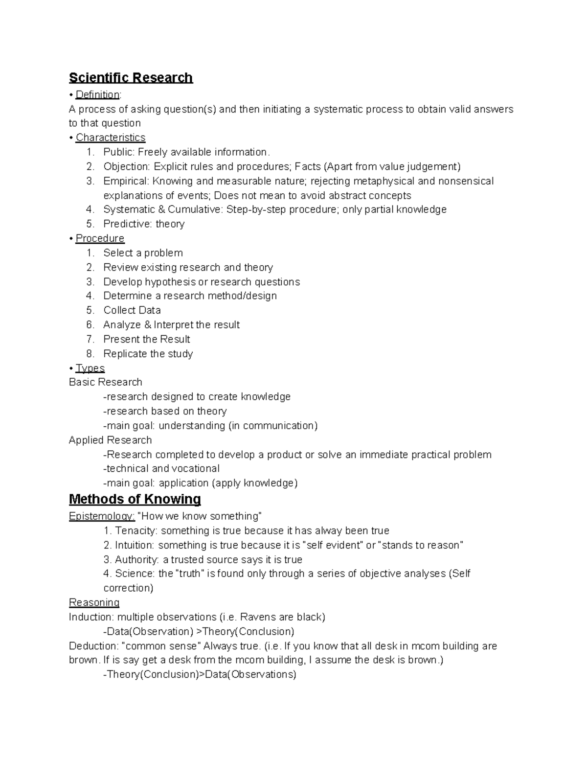 MCOM 4383 Exam 1 Study Guide - Scientific Research • Definition : A ...