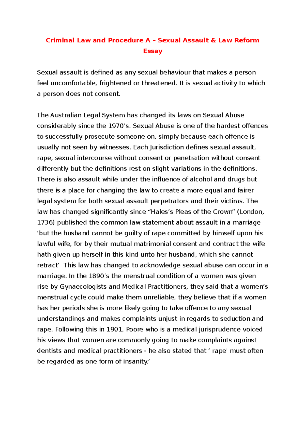 sexual assault essay introduction