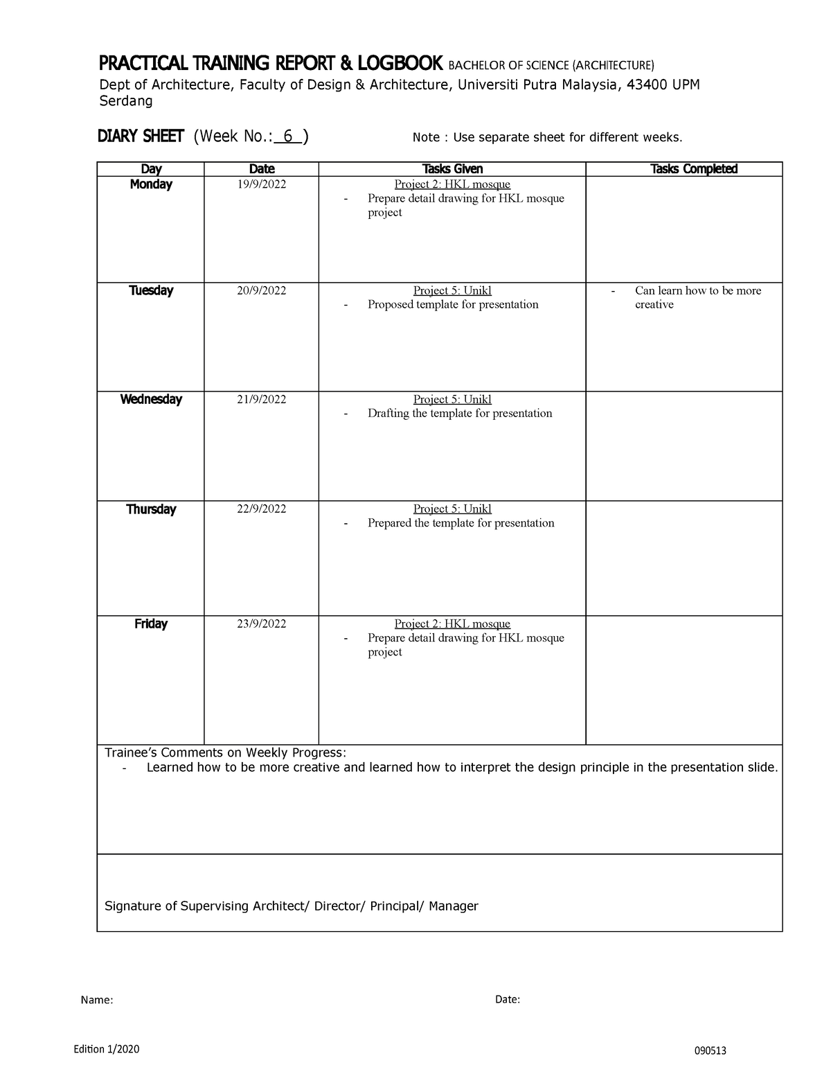 Logbook - notes - Dept of Architecture, Faculty of Design ...