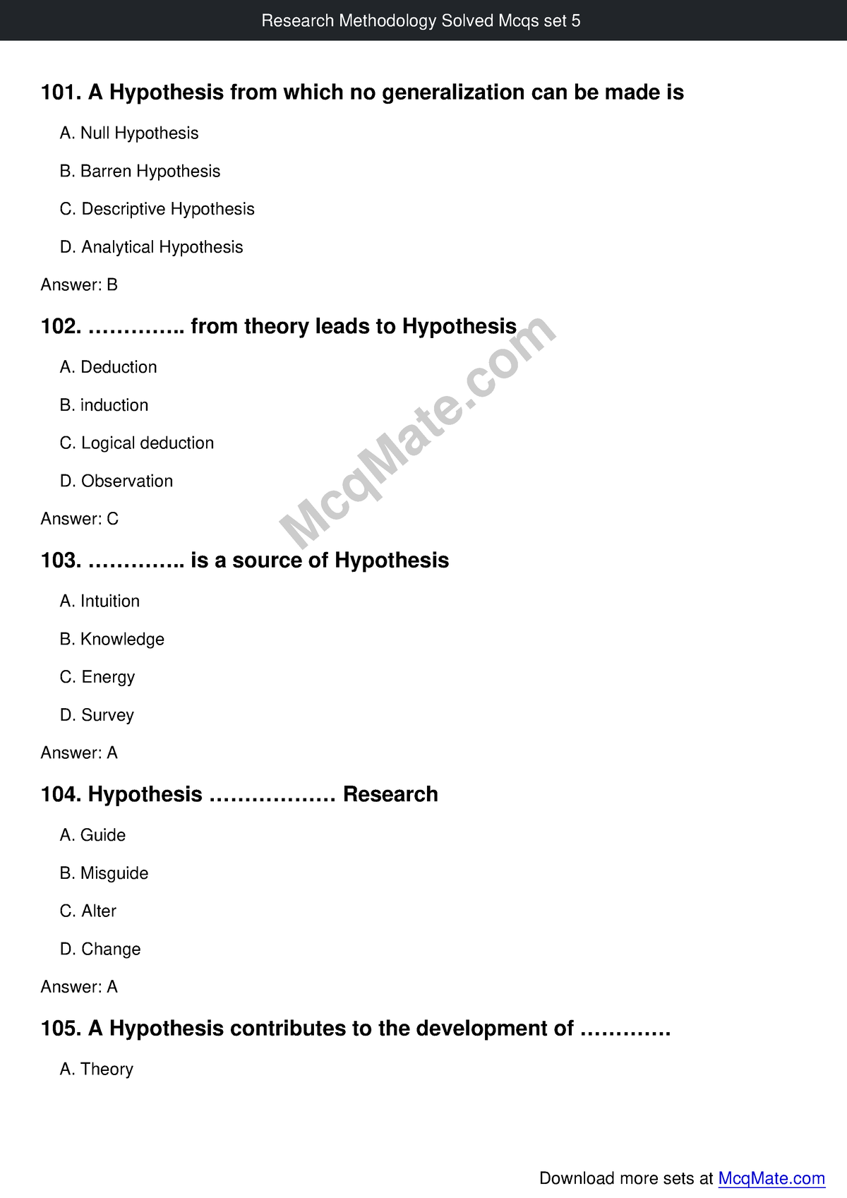 hypothesis in research mcqs