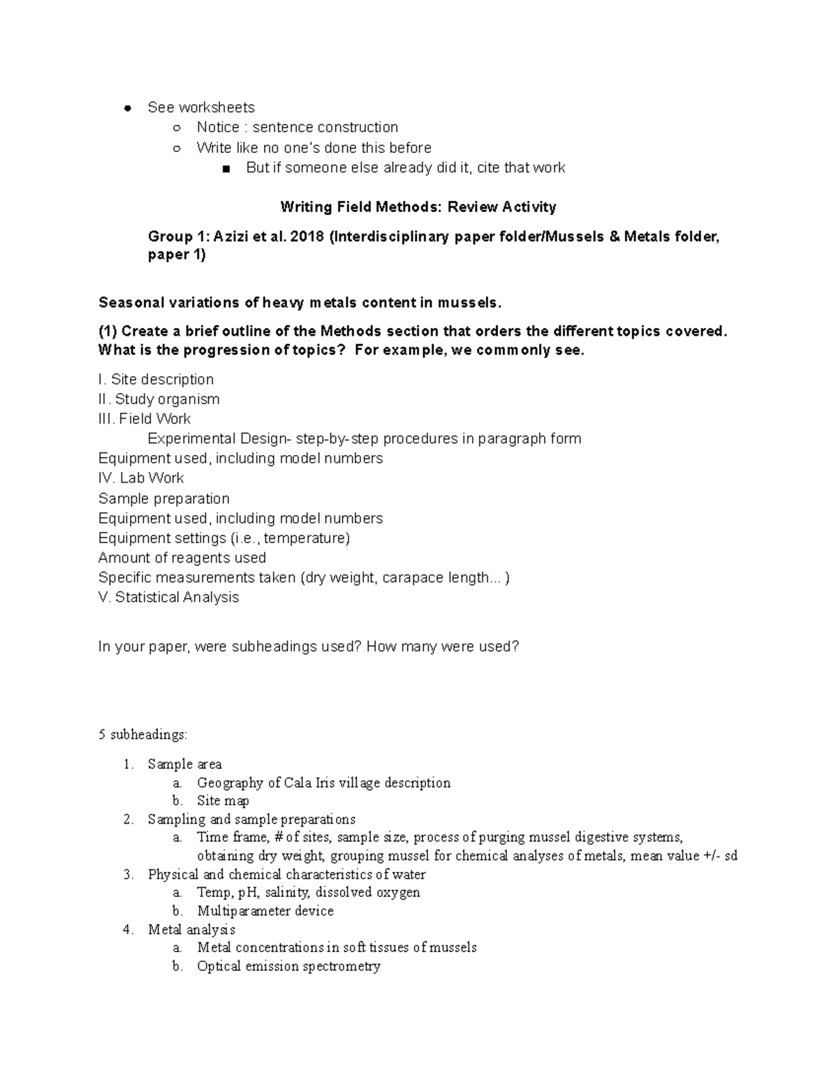 2 18 Lecture Field Methods See Worksheets Notice Sentence
