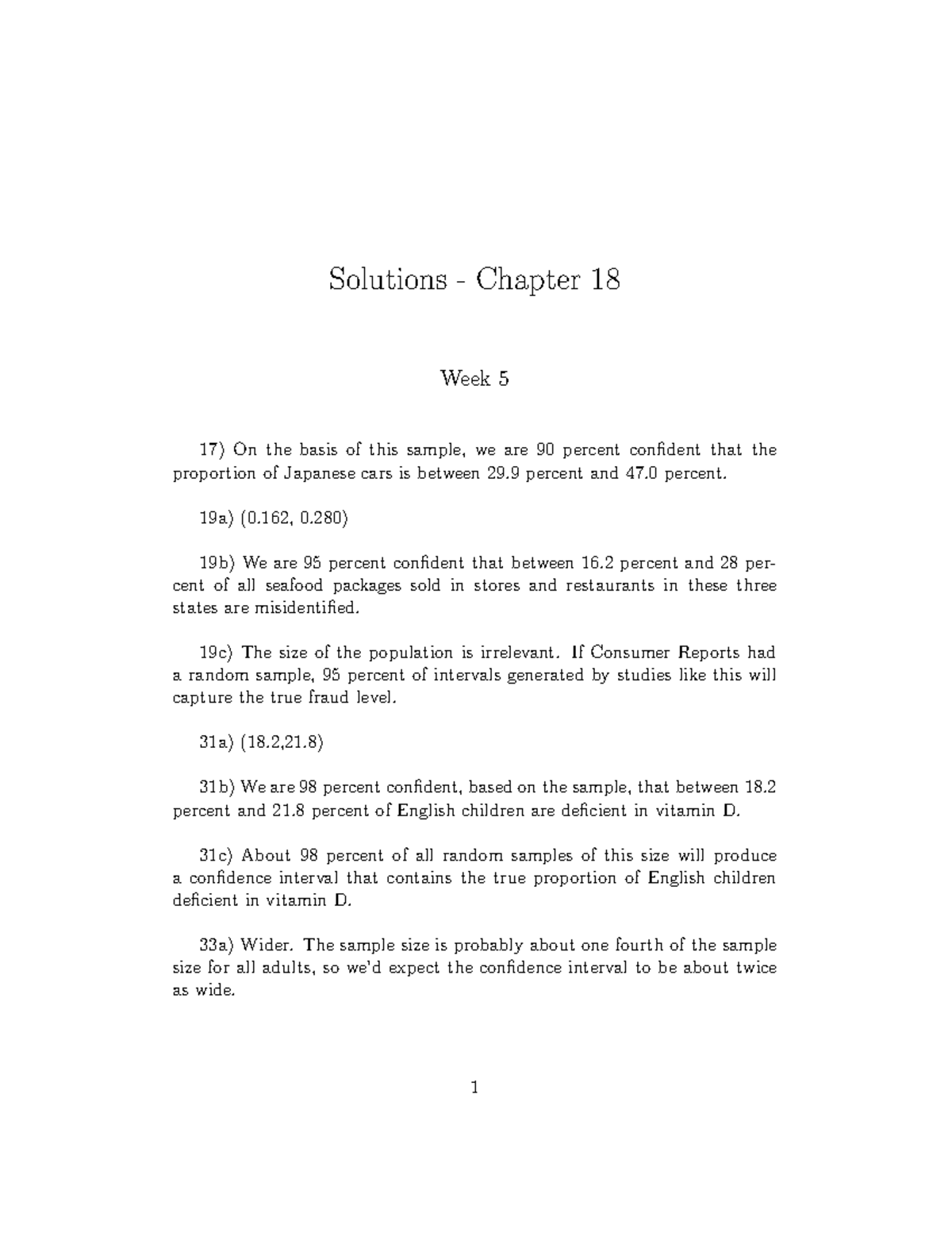 Week 5 Solutions - Lecture notes 4 - Solutions - Chapter 18 Week 5 On ...