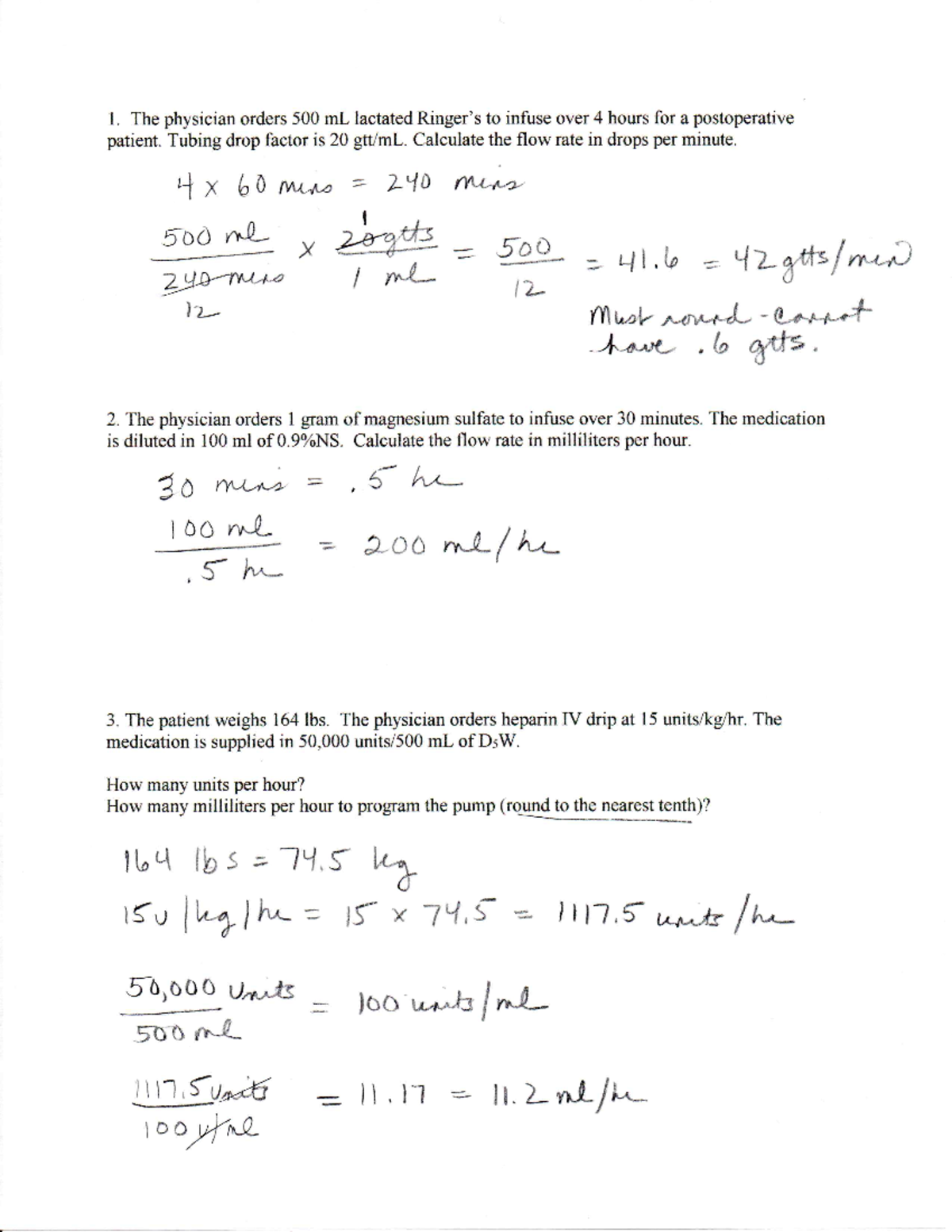 Practice med calc answers - NURS 352 - Studocu