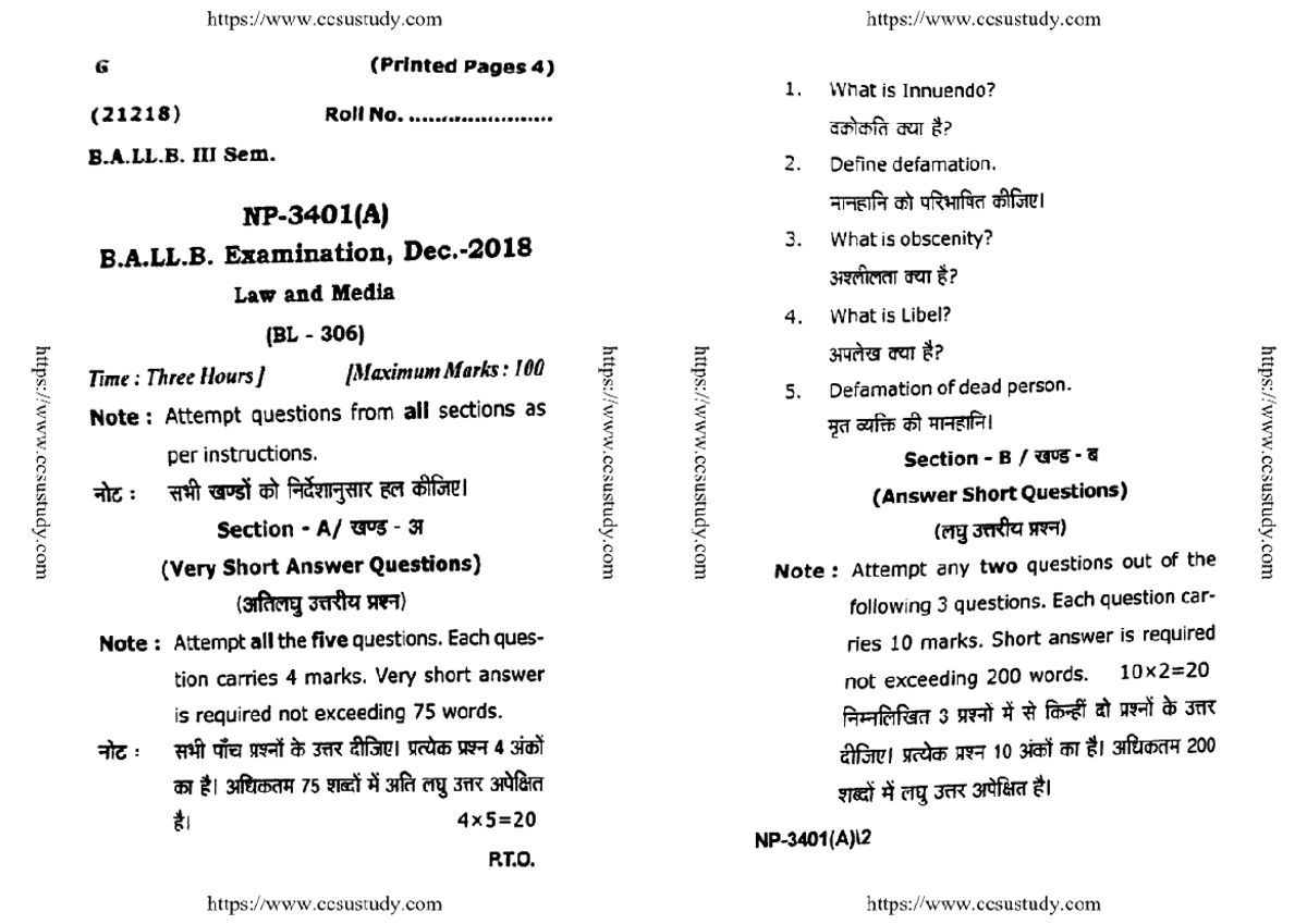 Ballb 3 sem law and media np 3401 a dec 2018 - Law and Media - Studocu
