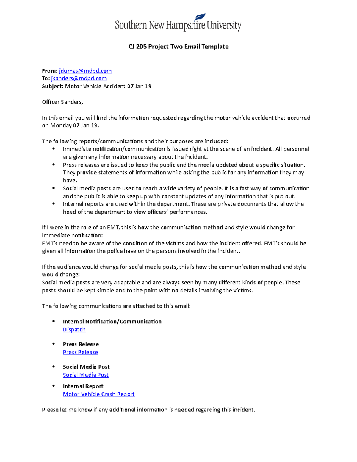 CJ 205 Project Two Email Template - CJ 205 Project Two Email Template ...