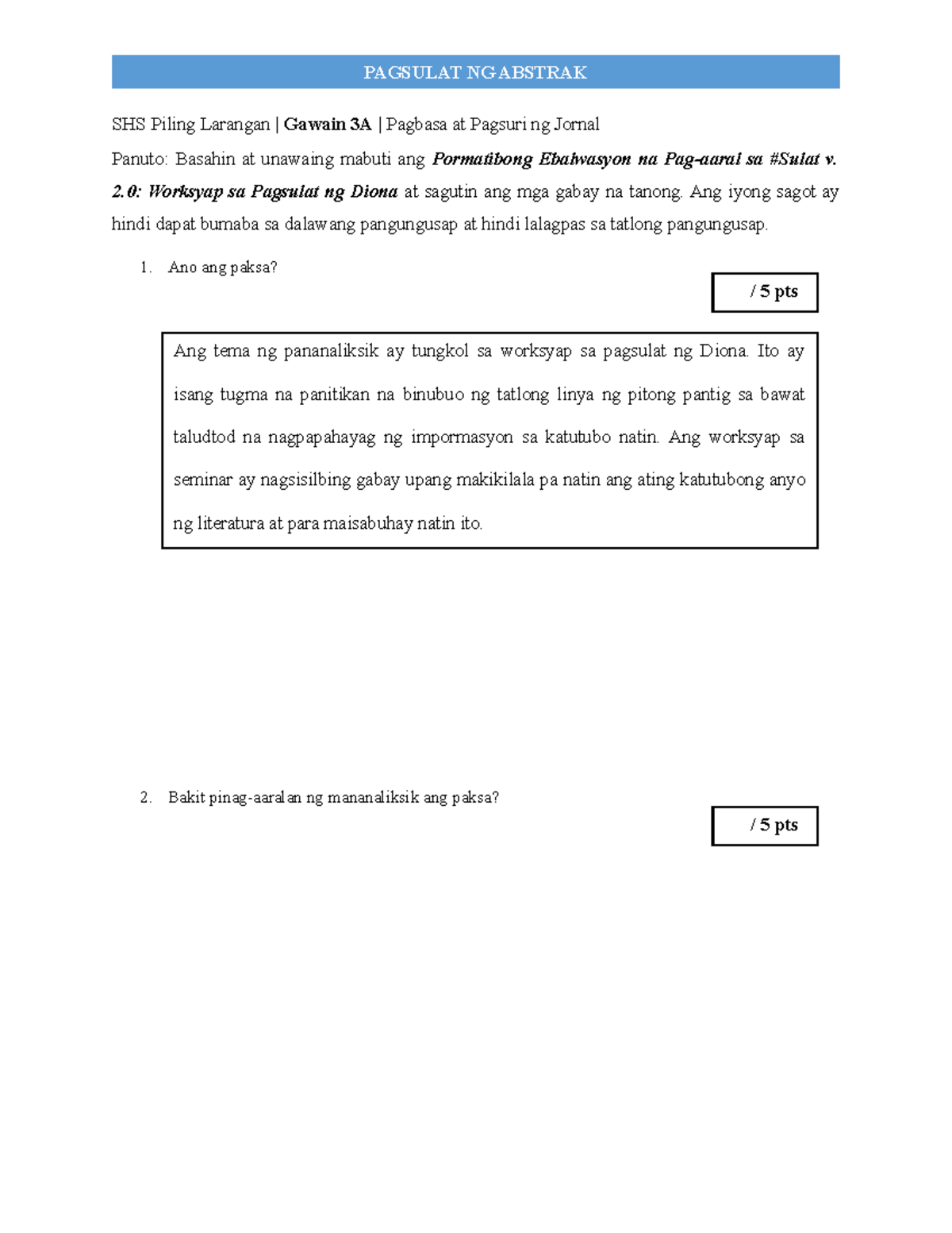 SHS PL Gawain 3A - filipino 12 - SHS Piling Larangan | Gawain 3A ...