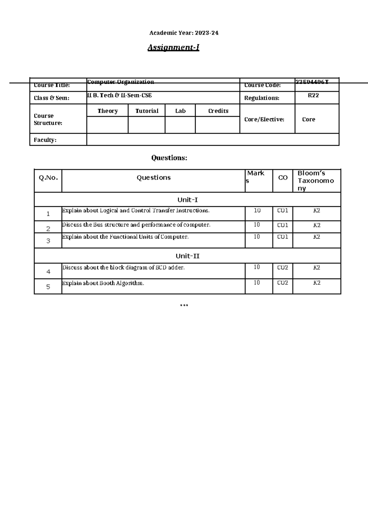 Assignment-1 - Assignment - Academic Year: 2023- Assignment-I Course ...
