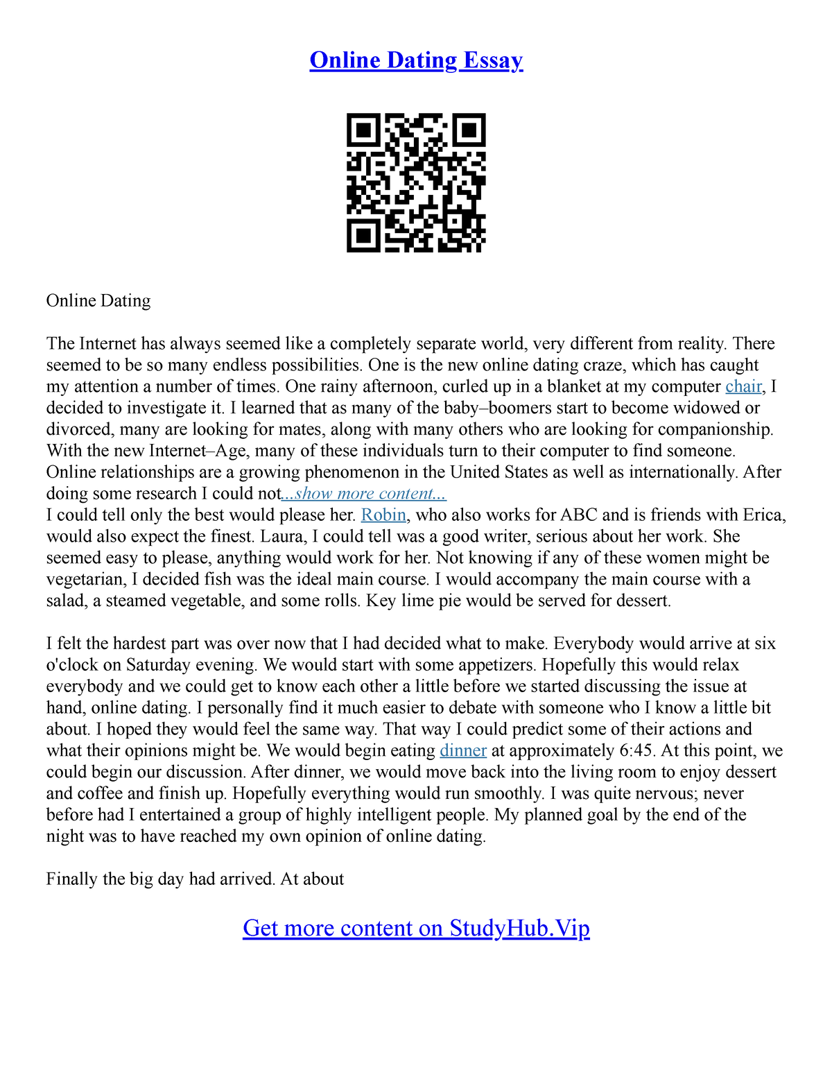 online dating essay examples