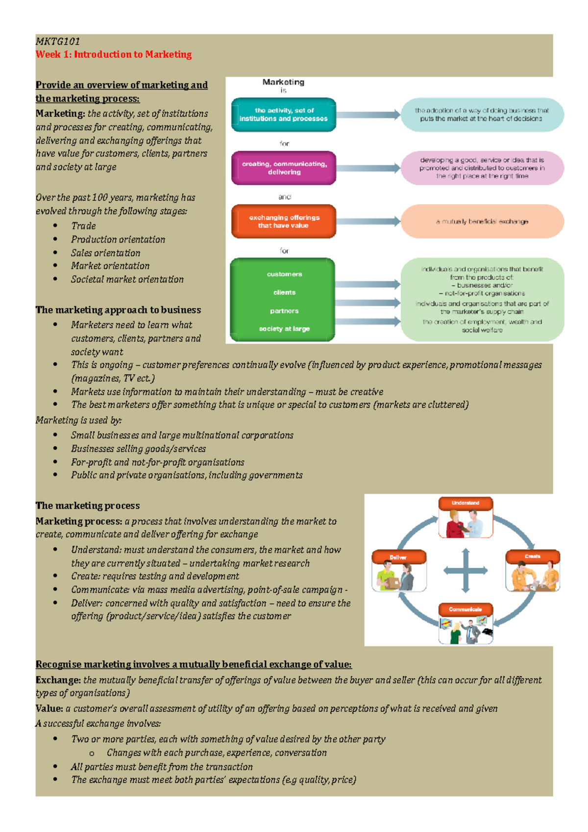 MKTG 101 note summary - MKTG101 Week 1: Introduction to Marketing ...