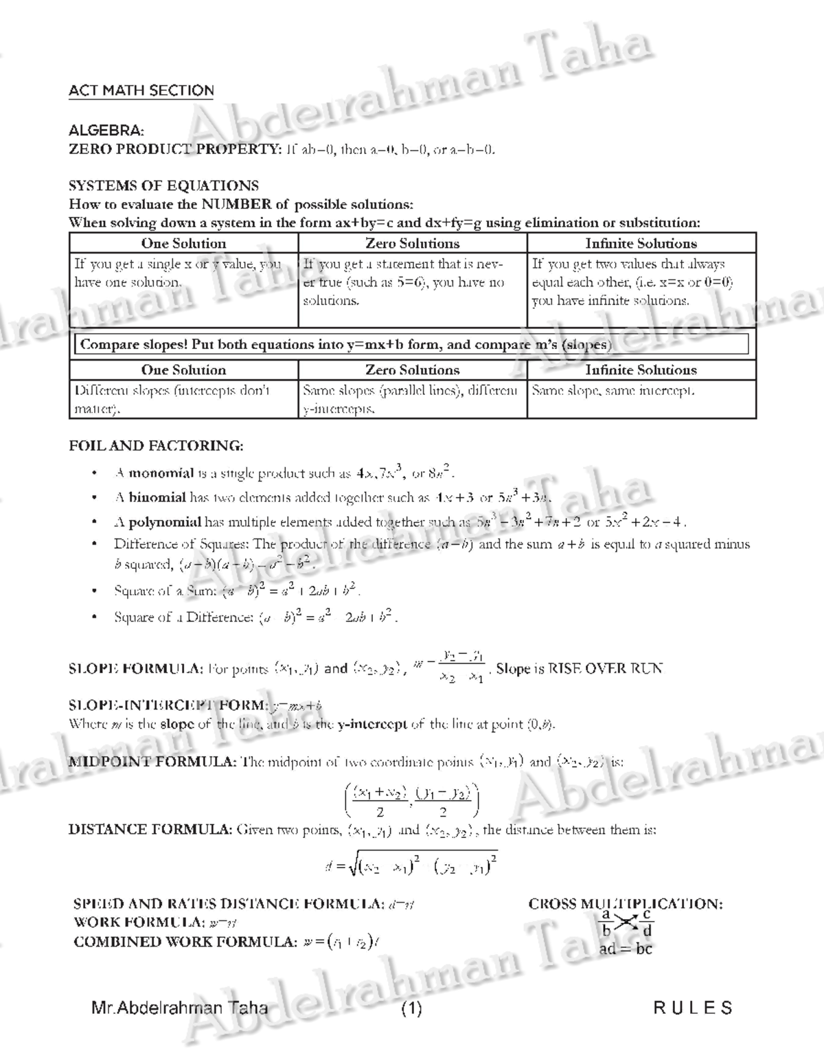 ACT-Math-Rules Sheet-2023 Mr.Abdelrahman Taha - Subject Test - Studocu