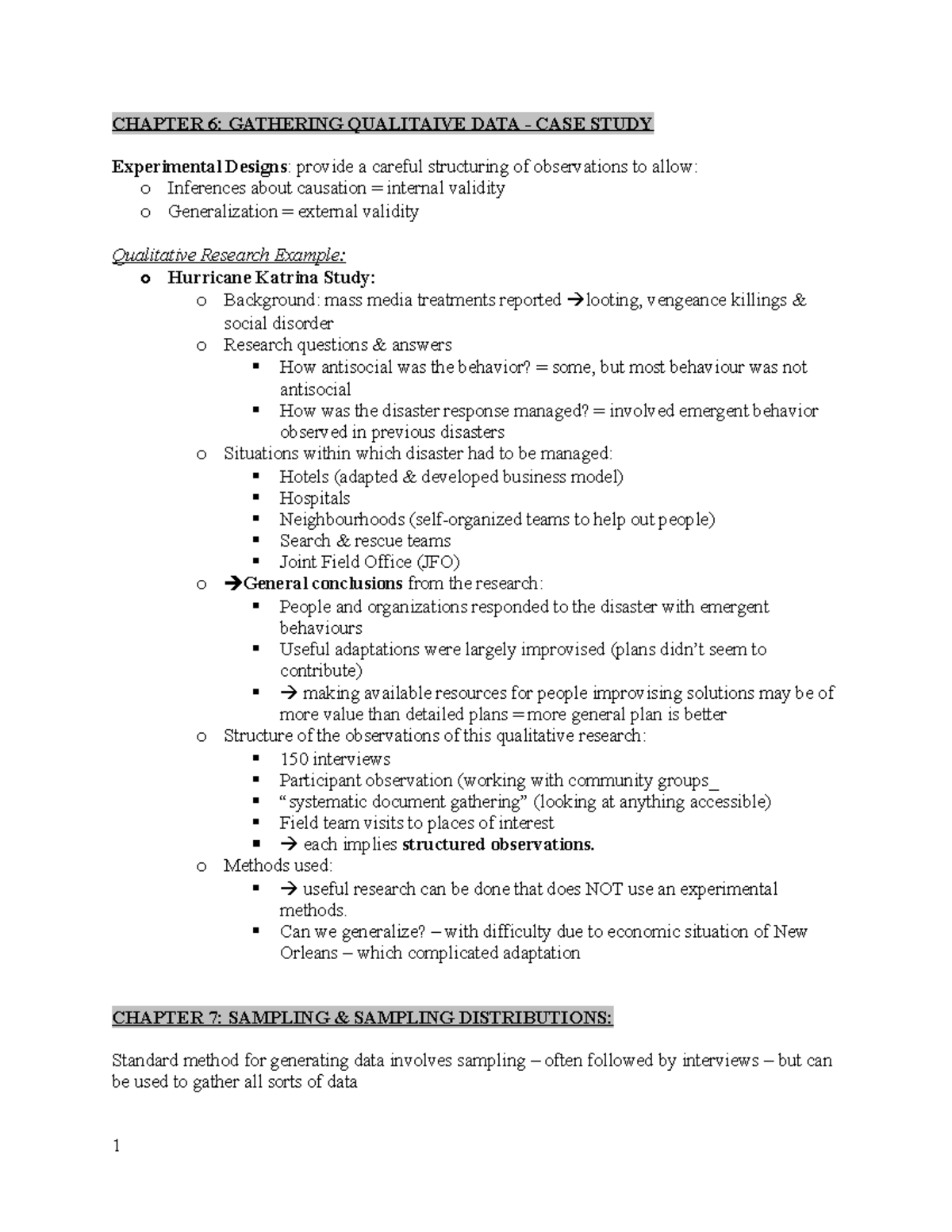 SOCI Final Exam Notes - CHAPTER 6: GATHERING QUALITAIVE DATA - CASE ...
