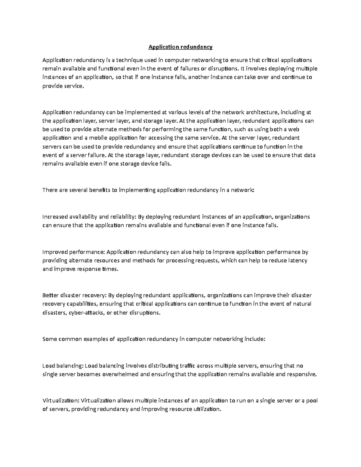 Application redundancy Application redundancy Application redundancy