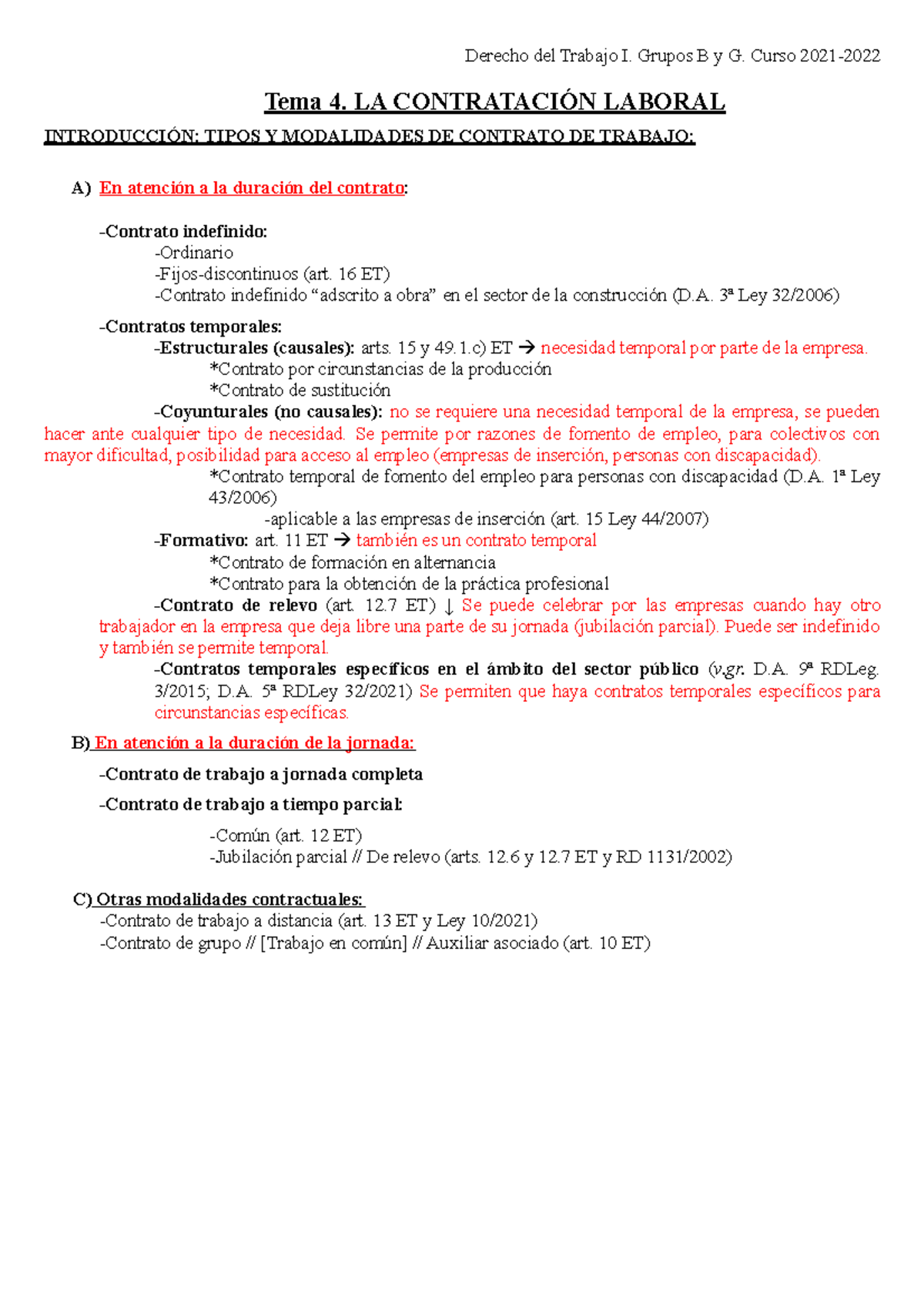 Esquema Tema 4 - TEMA 4 COMPLETO - Derecho Del Trabajo I. Grupos B Y G ...