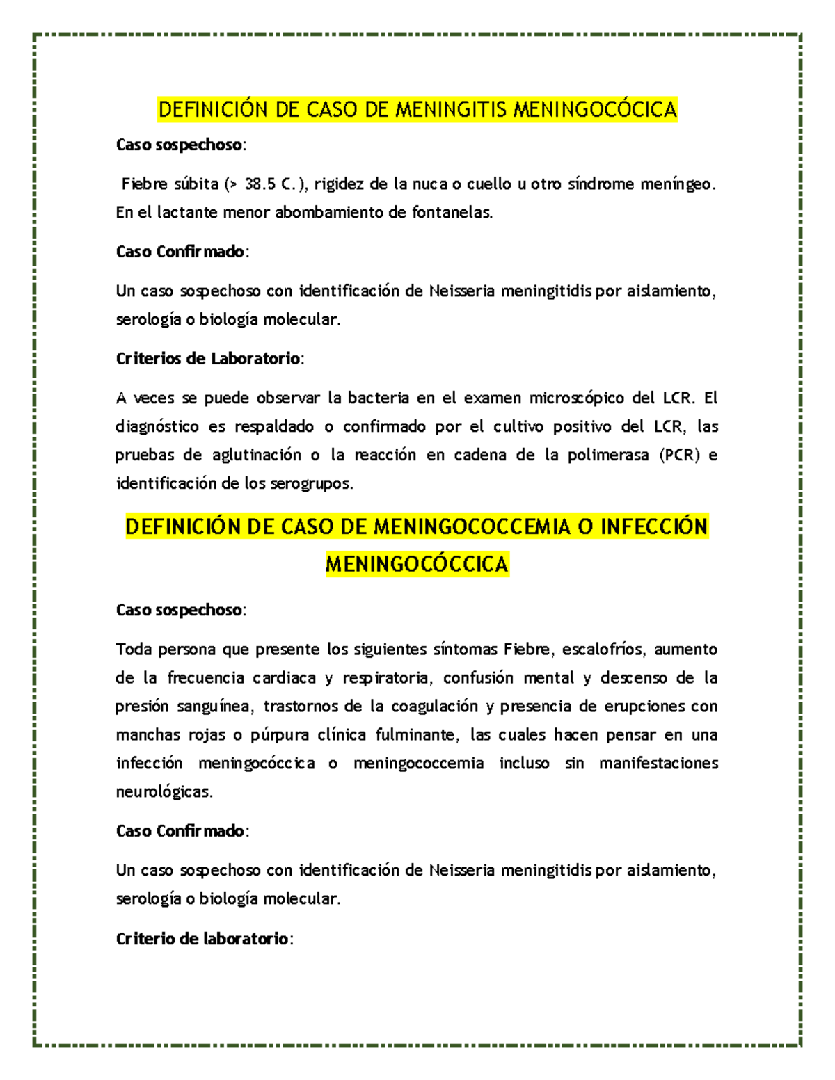 Tarea - espero les funcione - DEFINICIÓN DE CASO DE MENINGITIS ...