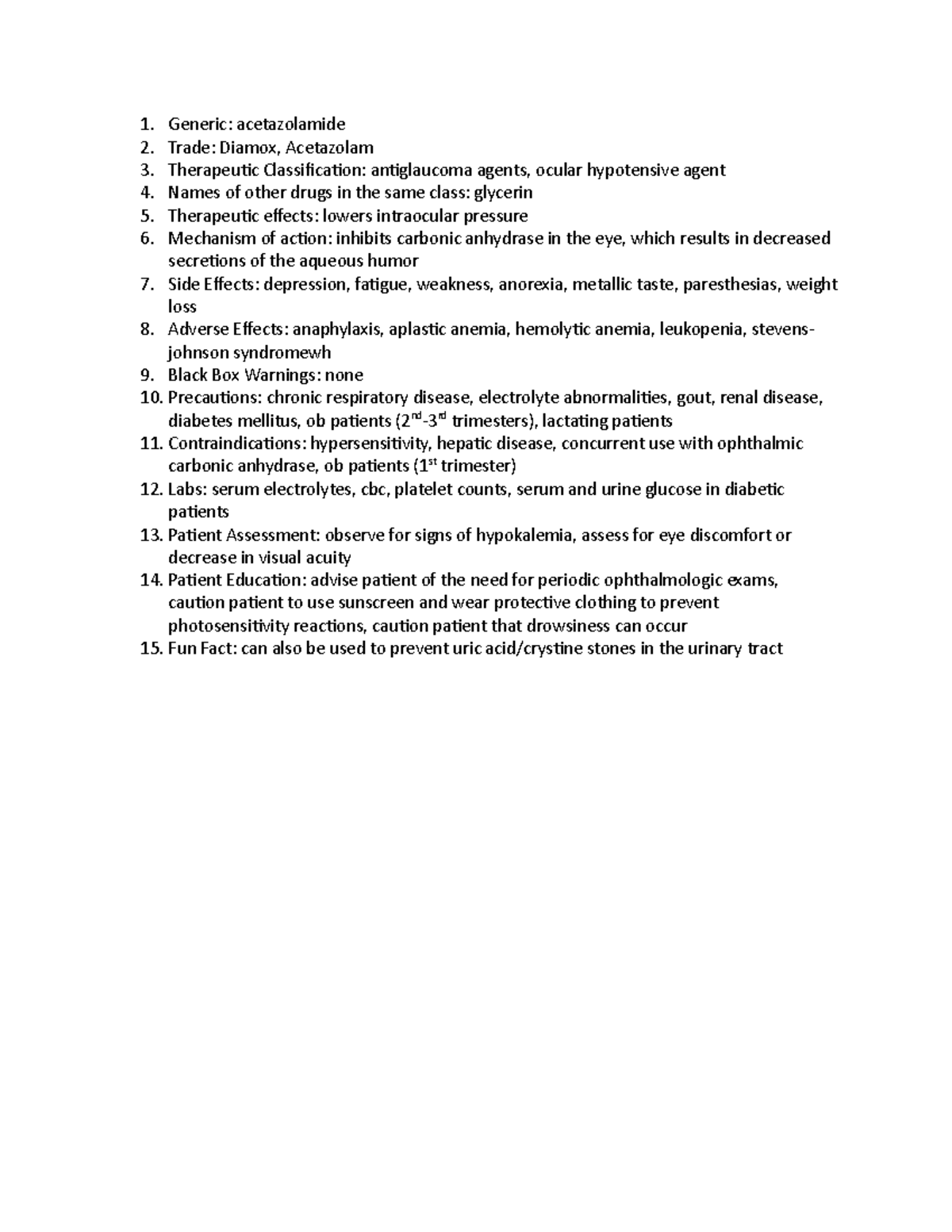 Acetazolamide - Drug Cards - Generic: Acetazolamide Trade: Diamox 