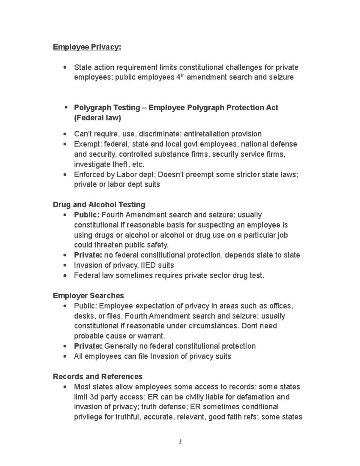 Employee Privacy - Employee Privacy: State action requirement limits ...
