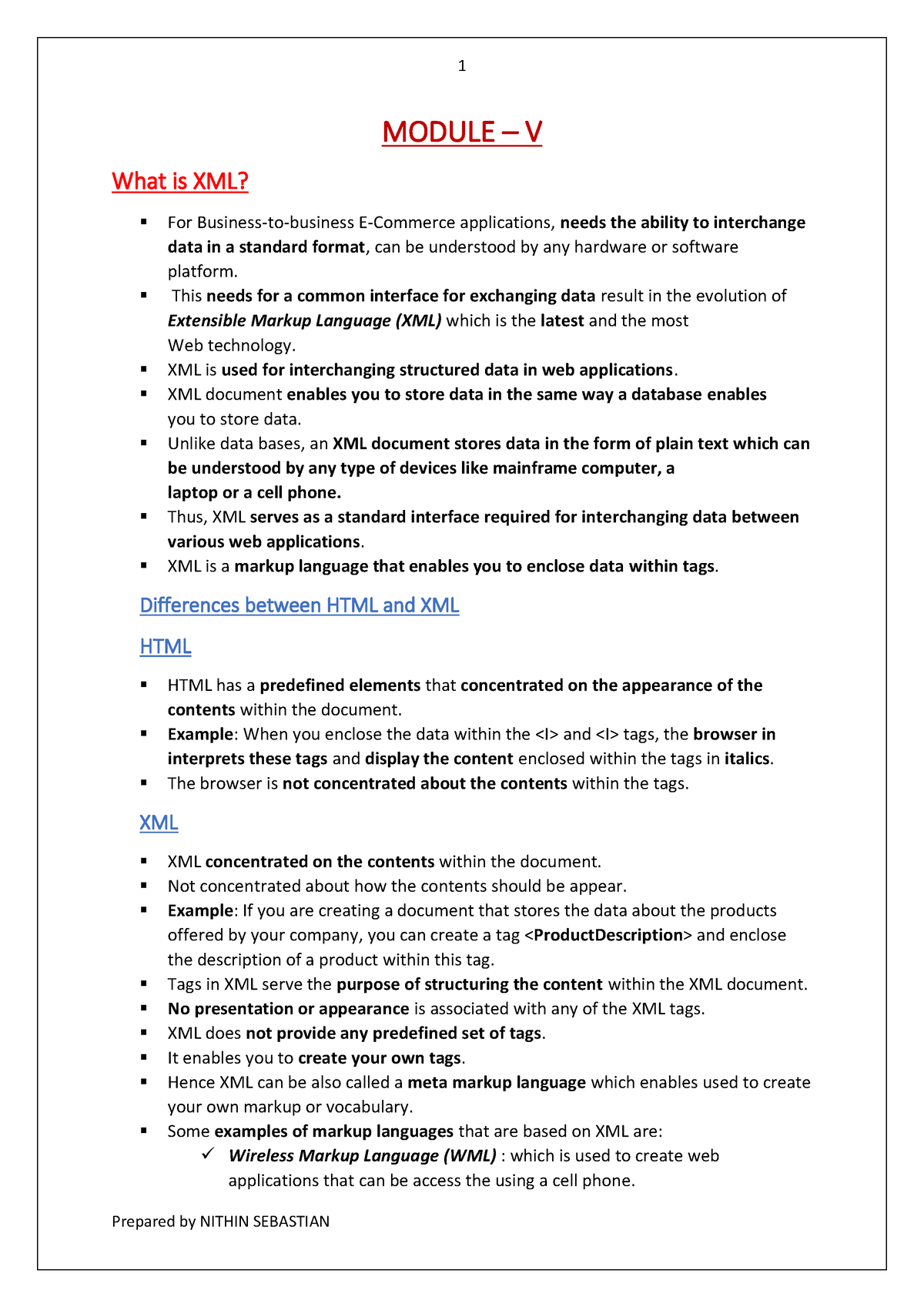 Module 5 - . Net Notes - Module – V What Is Xml? For Business-to 