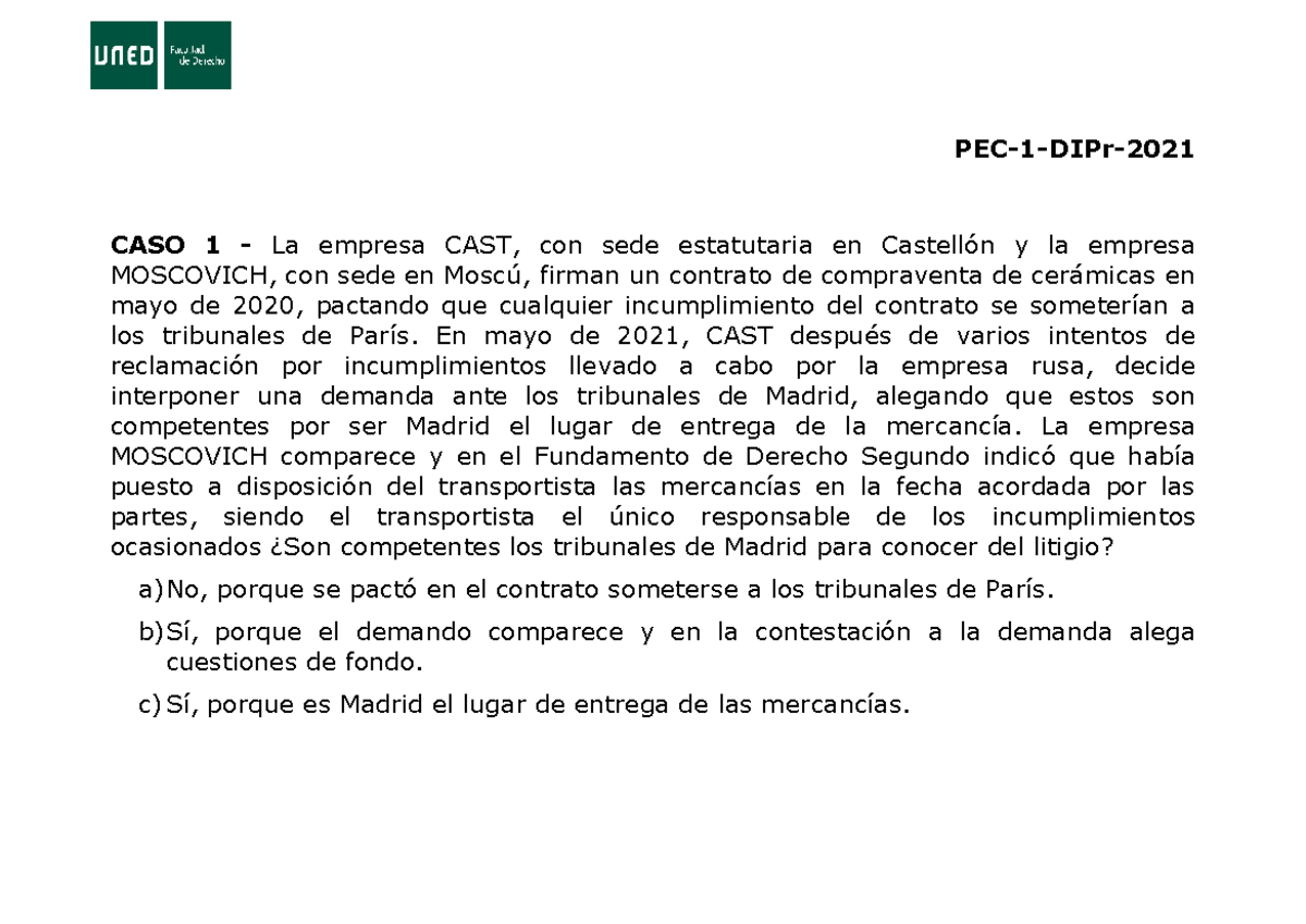 14. 2021 Plantilla PEC Tutoría - PEC-1-DIPr- CASO 1 - La empresa CAST ...