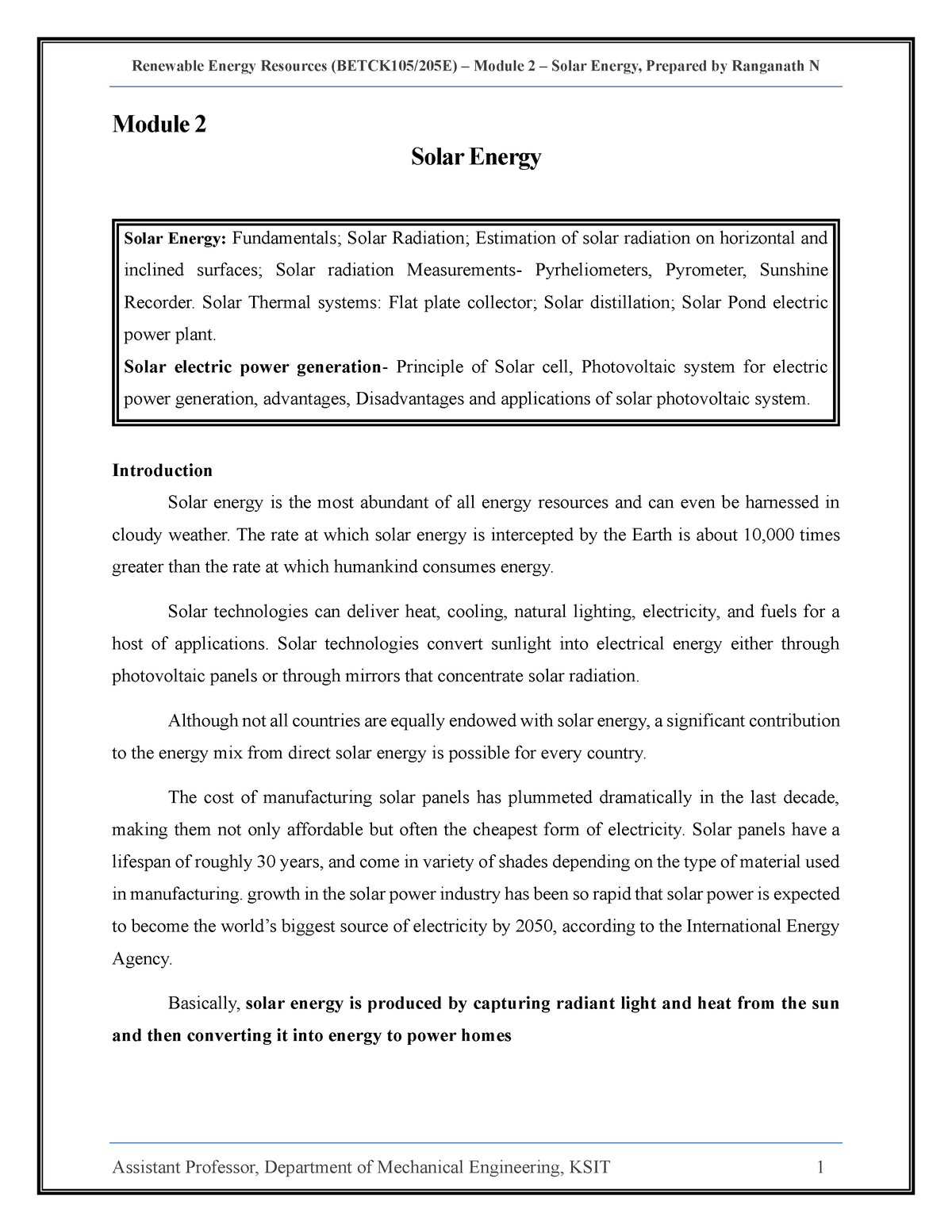 Module 2 Solar Energy - This Is The Same Colour As A Lecture Notes In ...