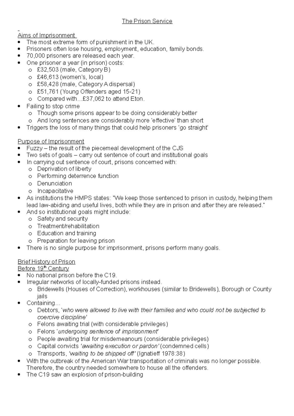 The Prison Service - 1st Year Module - The Prison Service Aims of ...