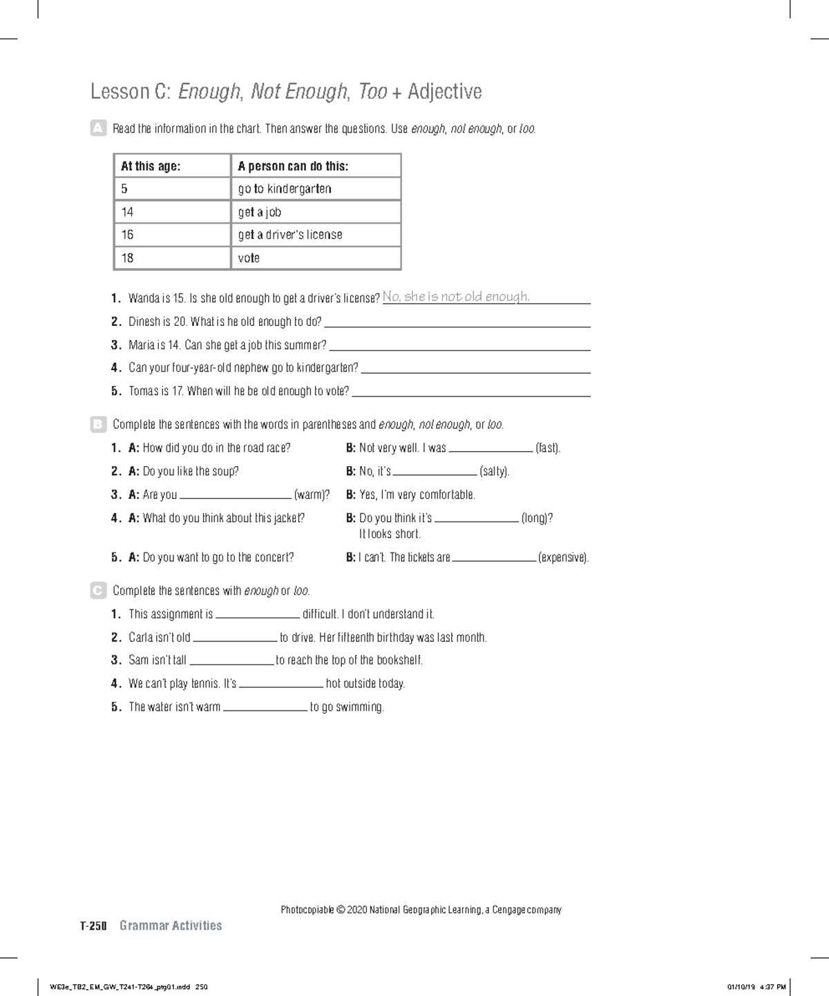 World English 3e Level 2 Grammar Activities Unit 5 Lesson C T 250 Grammar Activities 3357