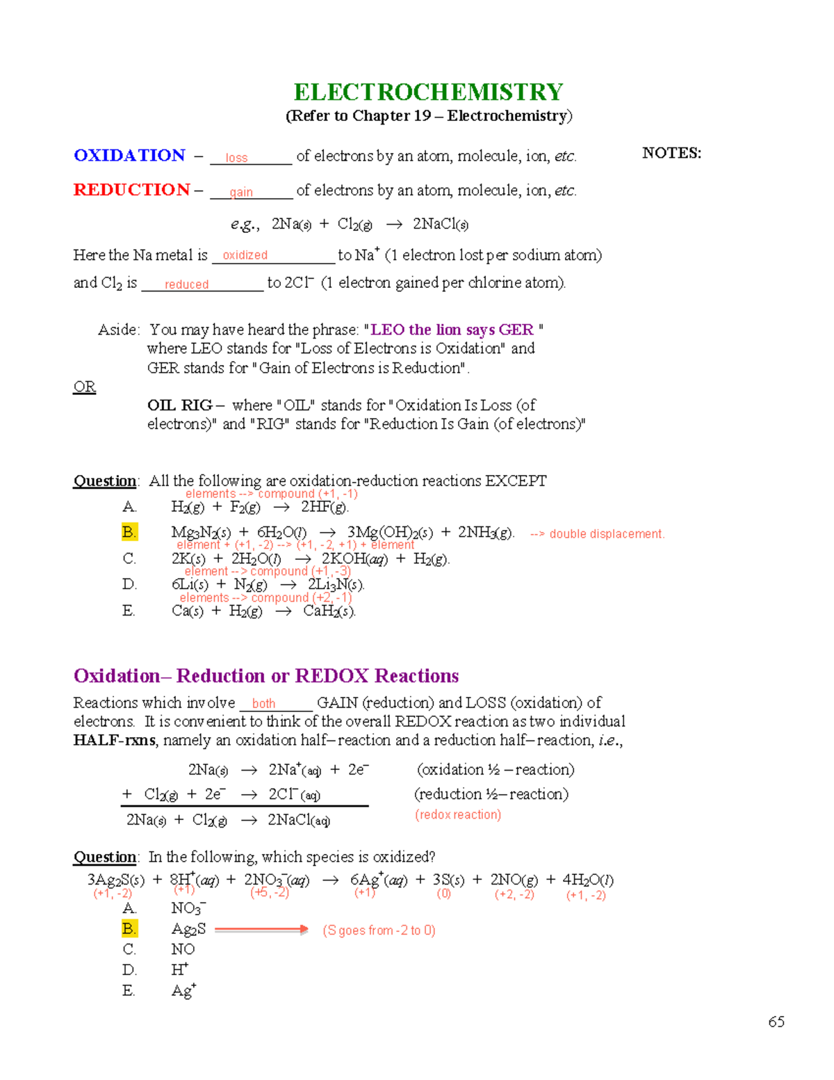 Electrochem Part 1 - notes - ELECTROCHEMISTRY (Refer to Chapter 19 ...