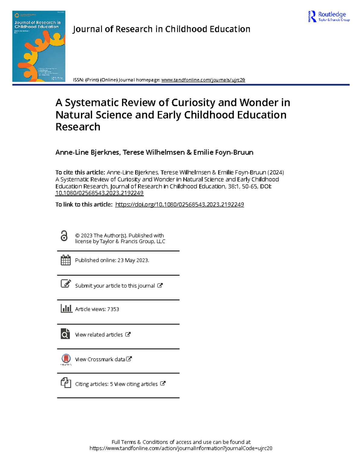 A Systematic Review of Curiosity and Wonder in Natural Science and ...