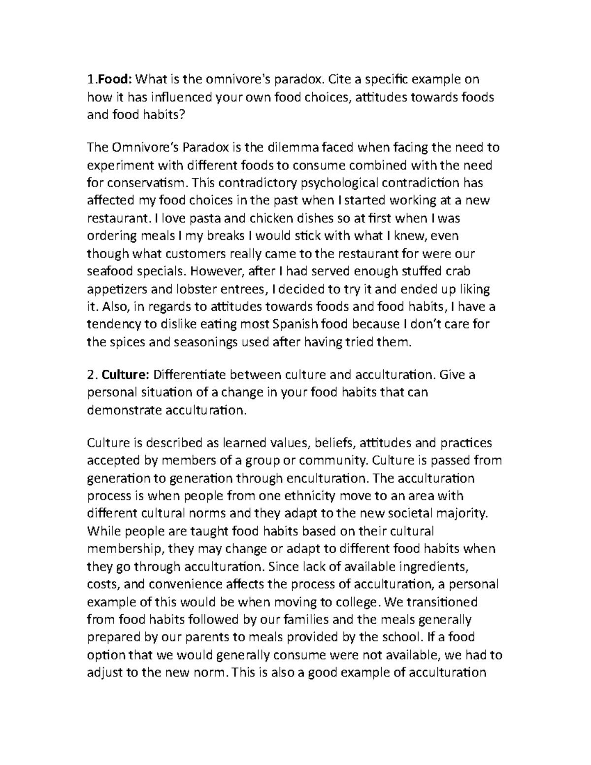 Chapter 1 Discussion Questions 1 What is the omnivore's paradox