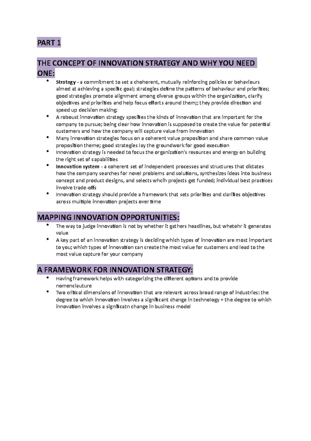 Innovation management summary - PART 1 THE CONCEPT OF INNOVATION ...
