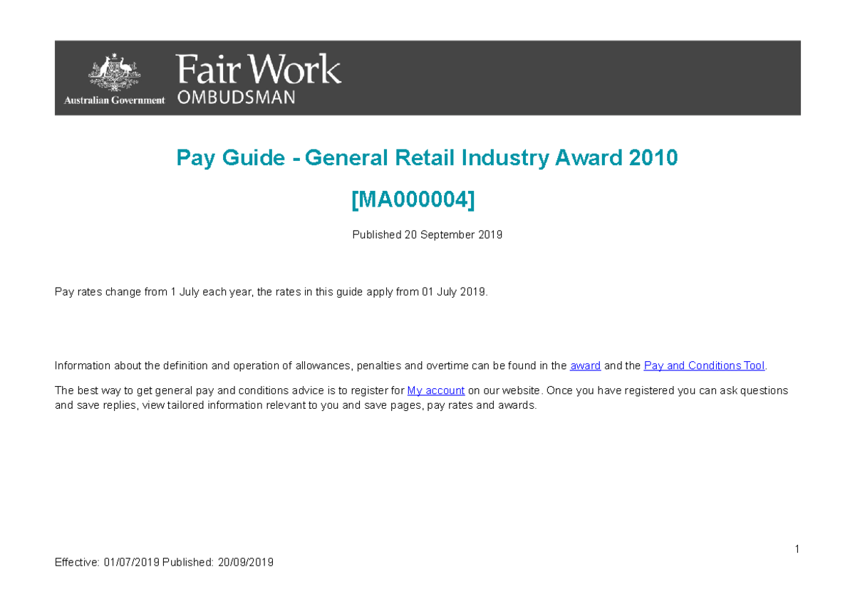 General retail industry award ma000004 pay