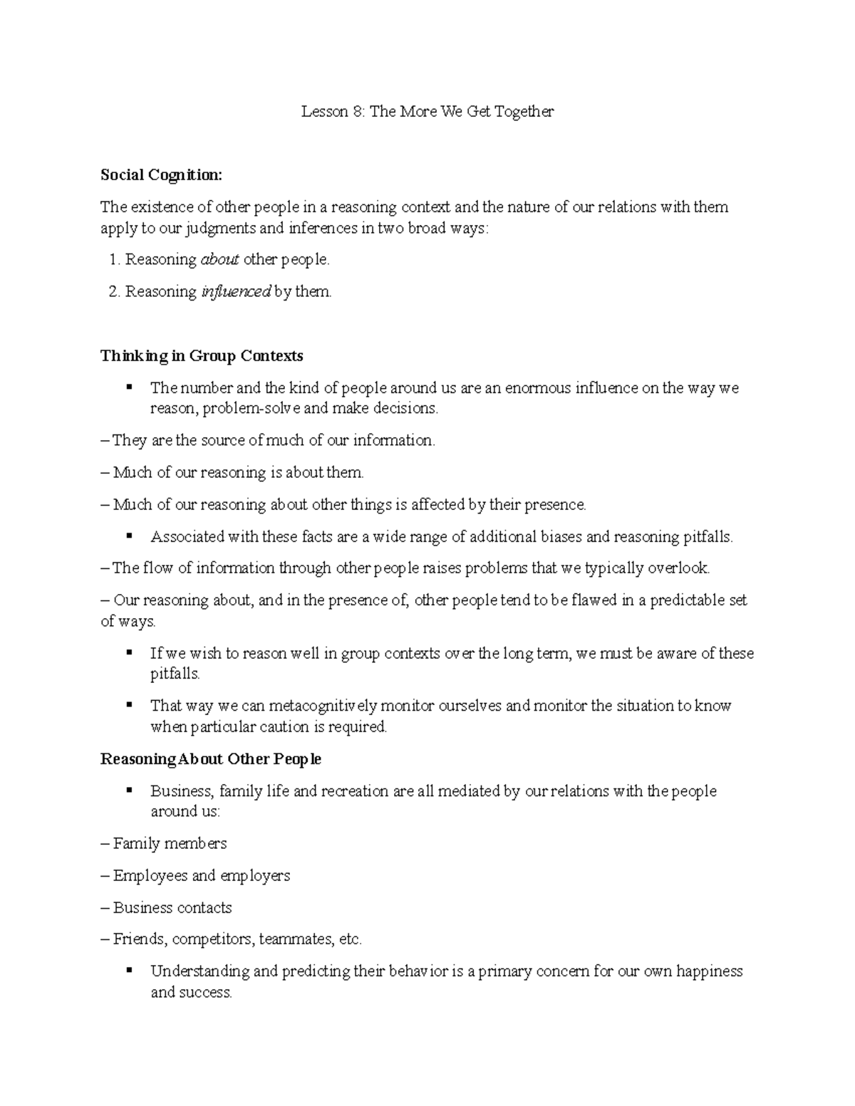 Chapter 8 - Lecture notes 8 - Lesson 8: The More We Get Together Social ...