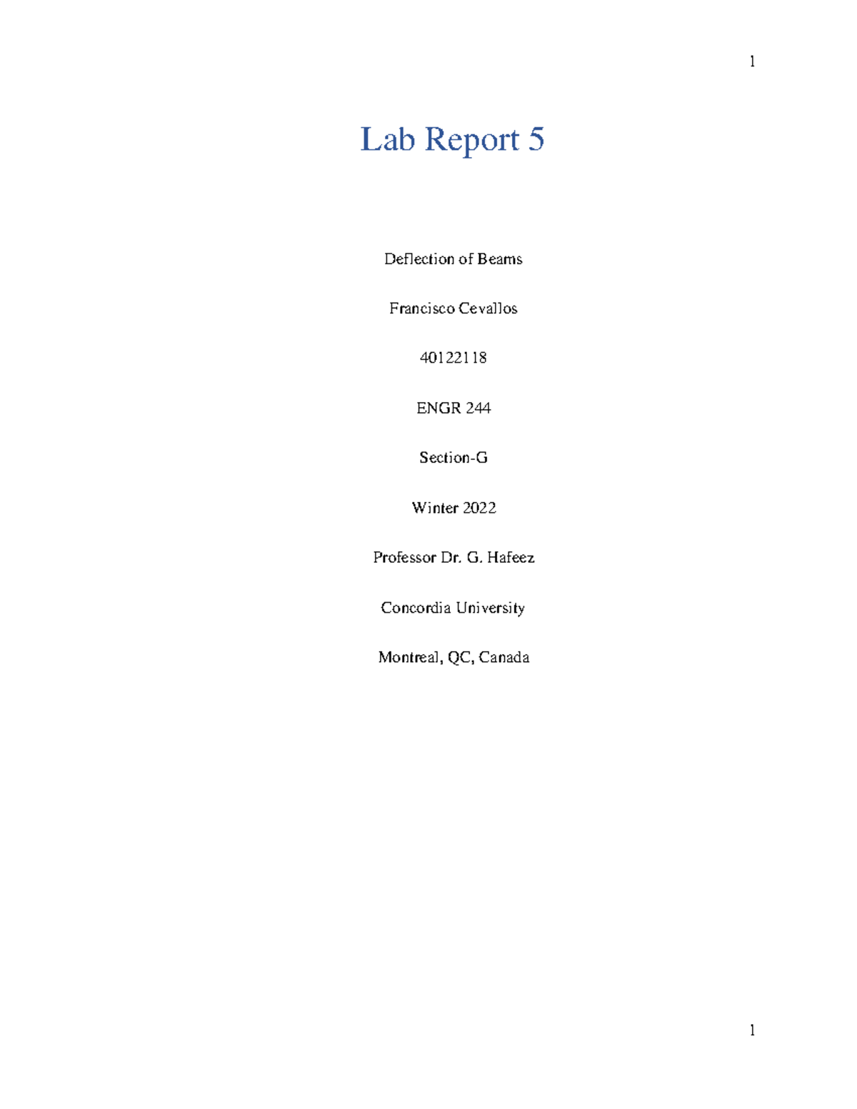 LAB-5 Francisco Cevallos 40122118 SEC-G - Lab Report 5 Deflection of ...