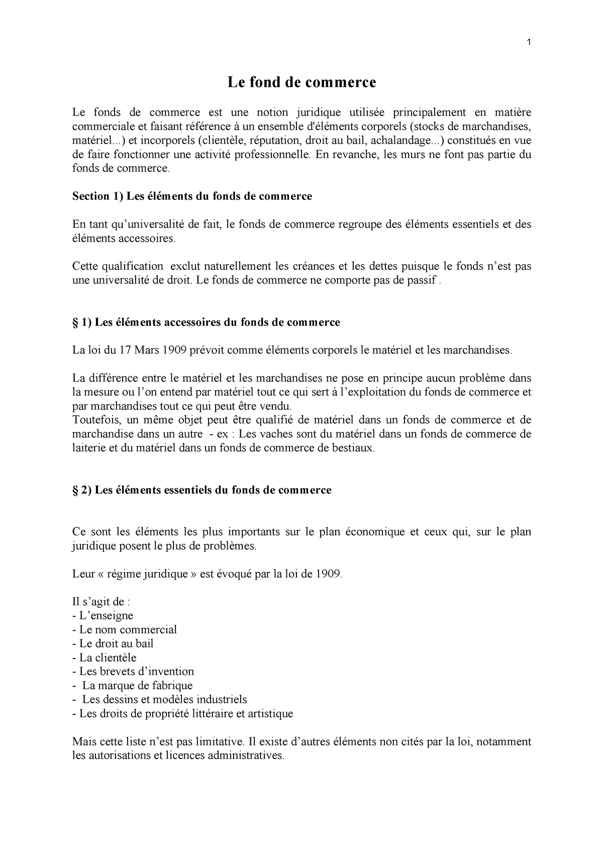 dissertation juridique le fond de commerce