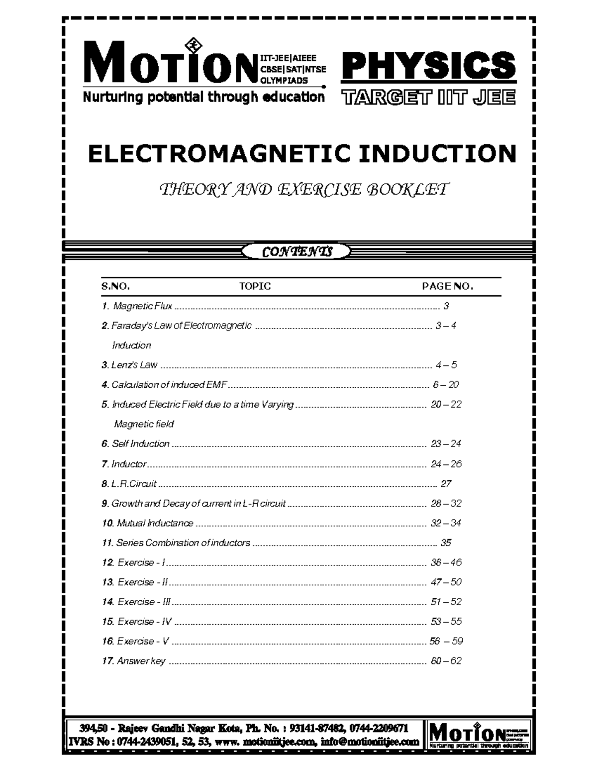 EMI - Lecture notes 1-5 - ELECTROMAGNETIC INDUCTION THEORY AND EXERCISE ...