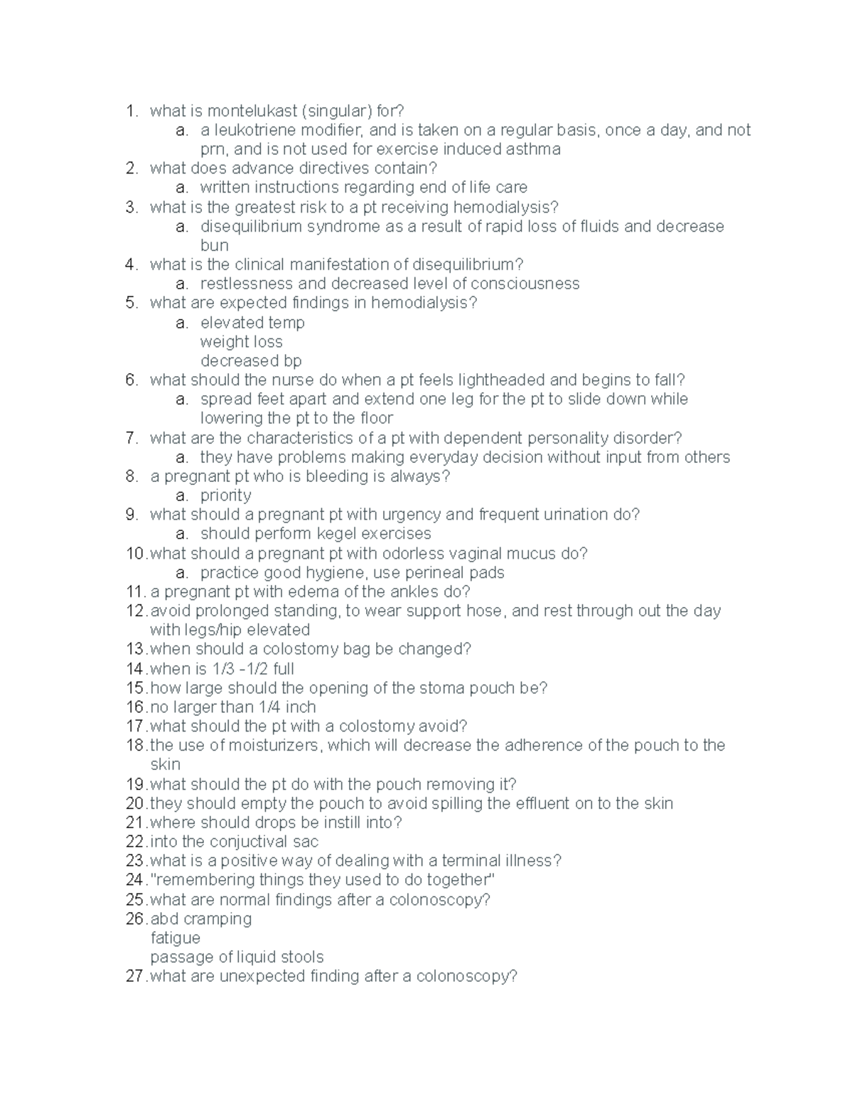 Comp a and b - ATI Review - what is montelukast (singular) for? a. a ...