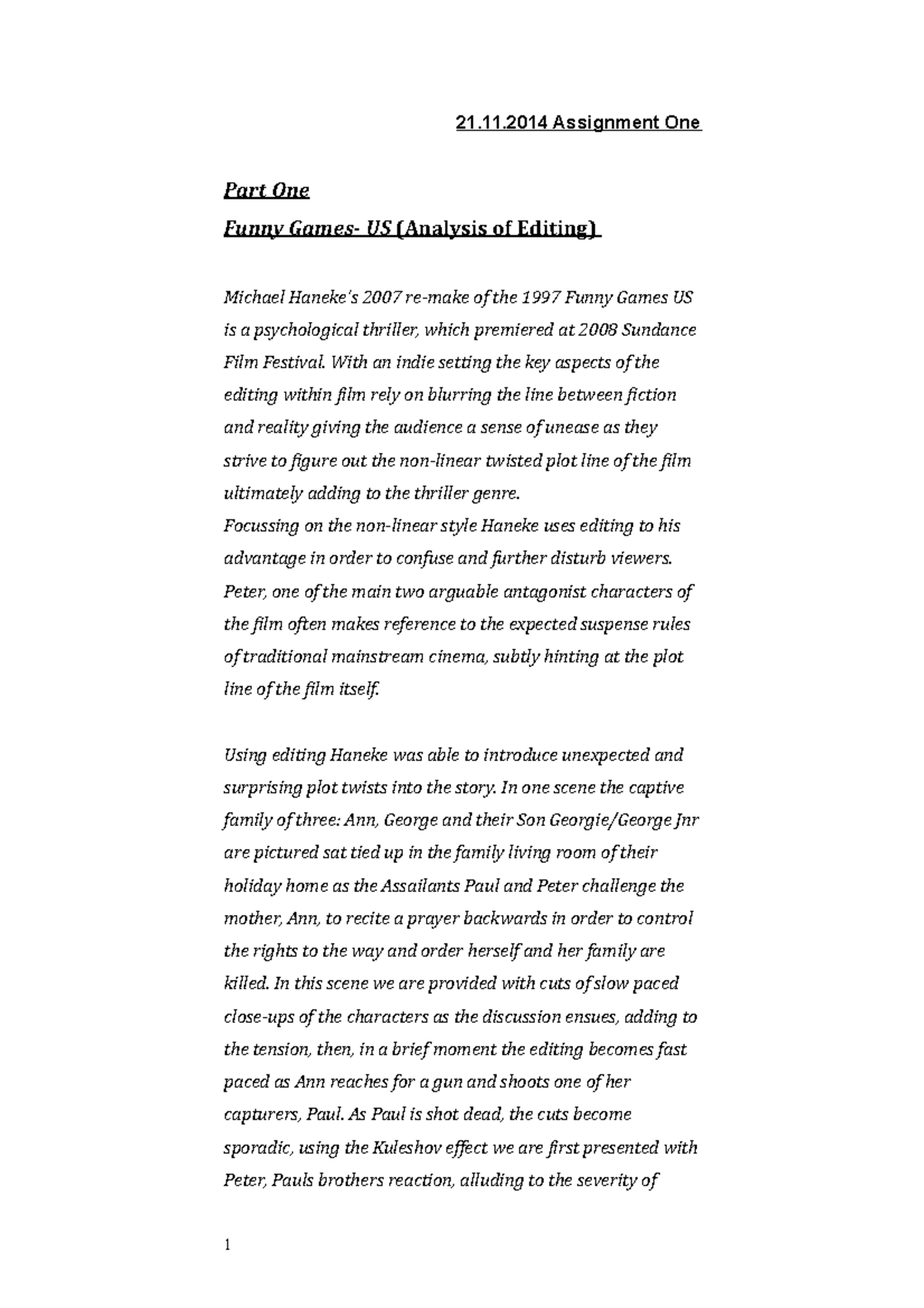 Essay "Funny Games Us (Analysis Of Editing)" Grade 61 21.11