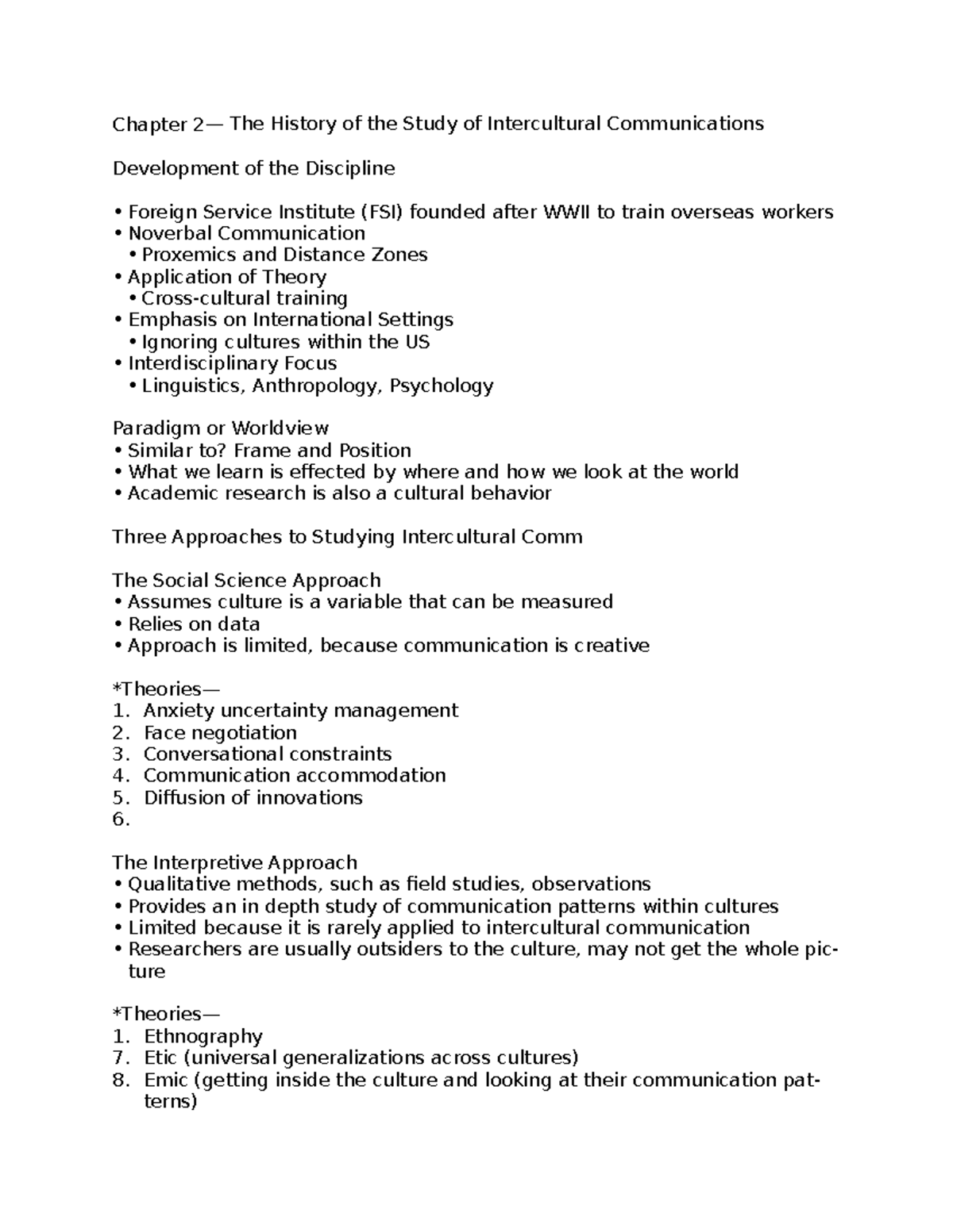 Ch 2 Notes (IC) - Chapter 2— The History of the Study of Intercultural ...
