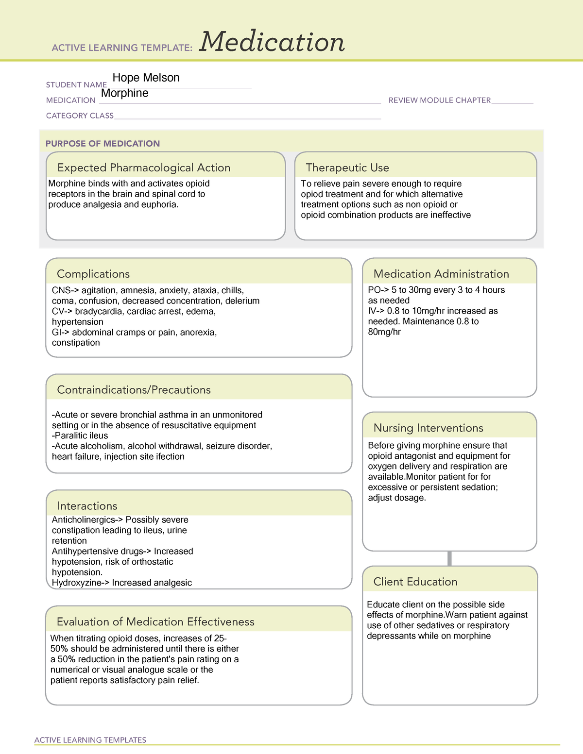 2022 ATI Medication Template Morphine ACTIVE LEARNING TEMPLATES
