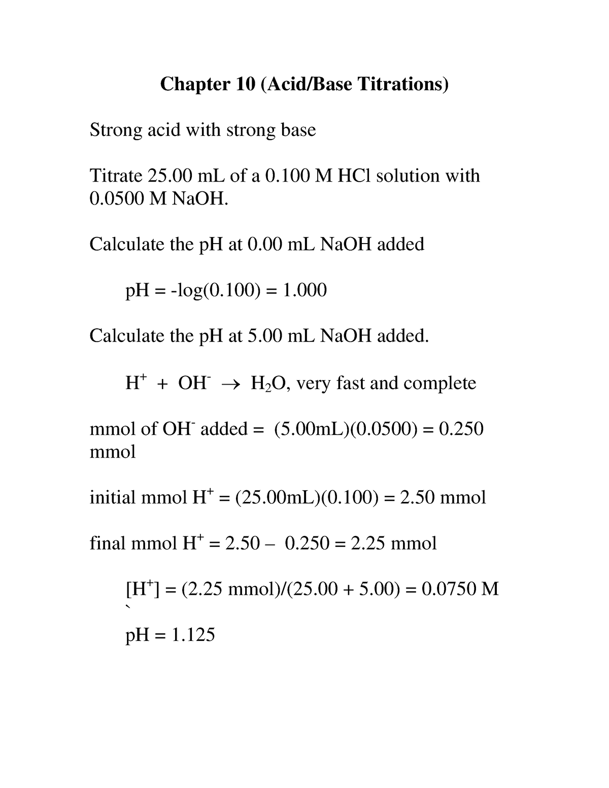 AcidBase titrations Notes on acidbase titration Chapter 10 (Acid