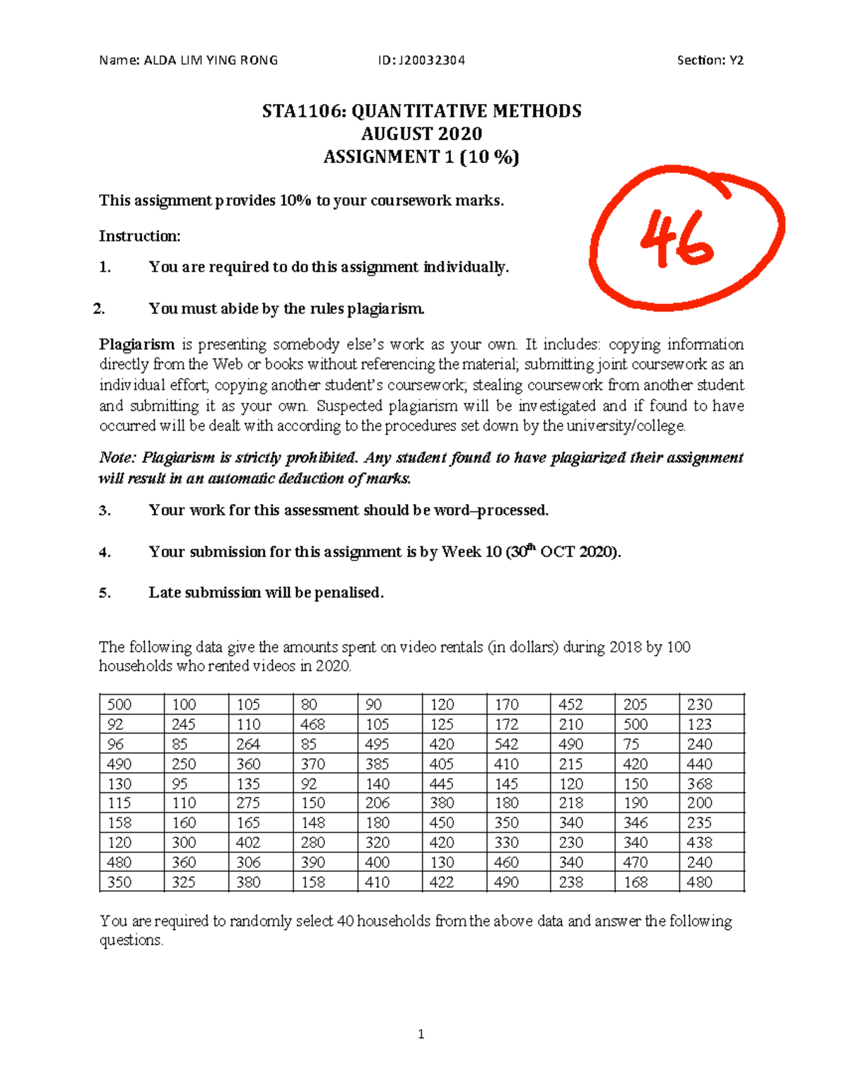 STA1106 - Notes for quantitative methods from ms melisa - Name: ALDA ...