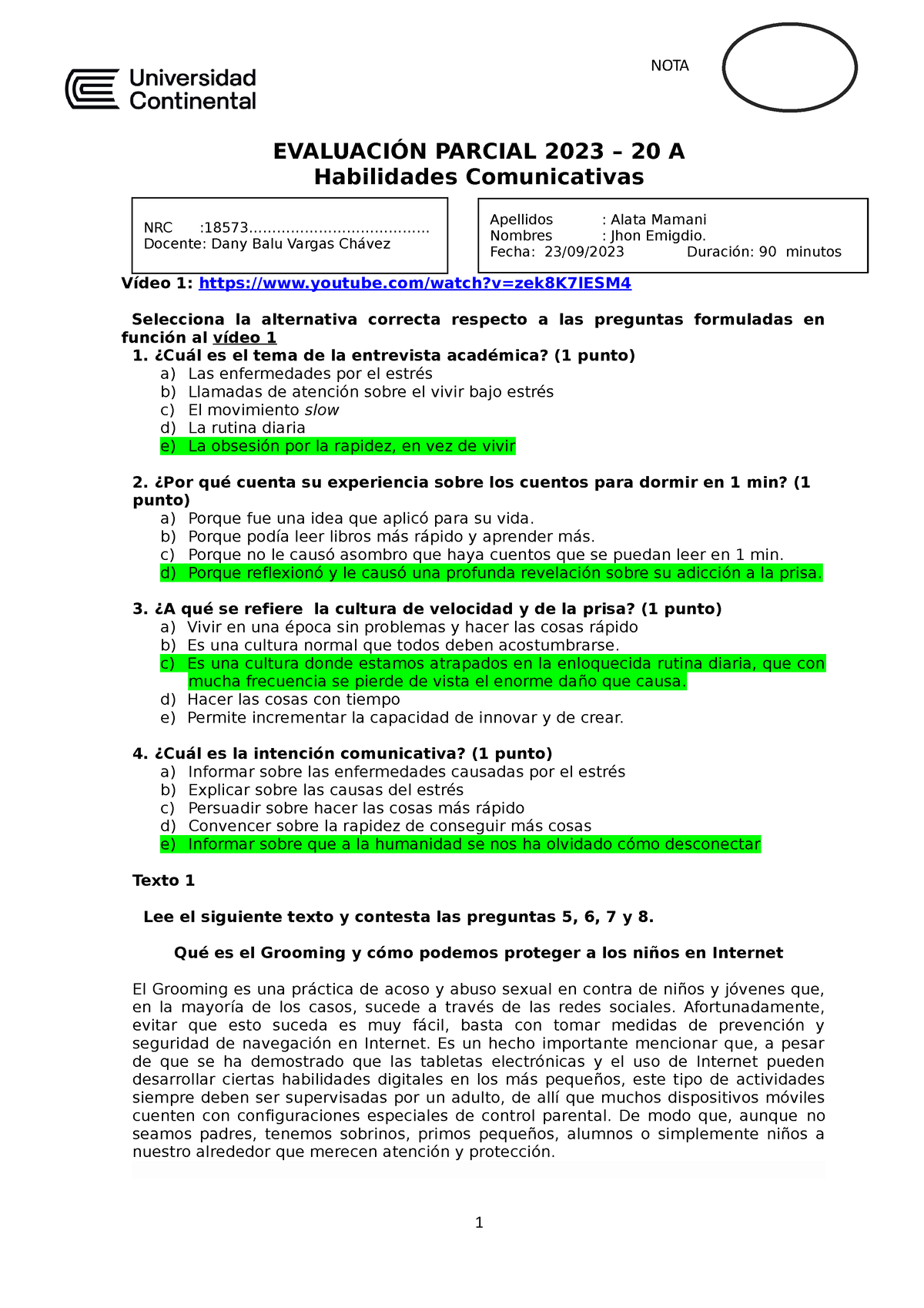 Instrumento De Evaluación Parcial A - EVALUACIÓN PARCIAL 2023 – 20 A ...