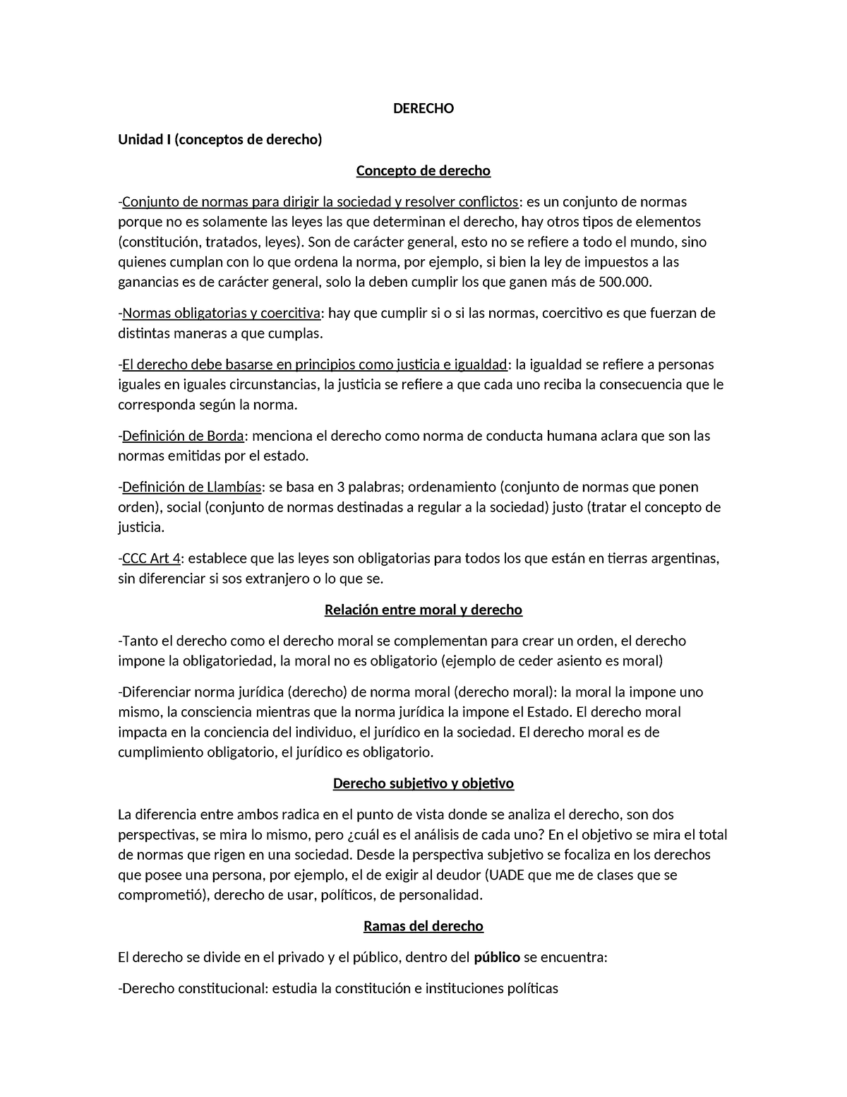 1er Parcial Derecho - DERECHO Unidad I (conceptos De Derecho) Concepto ...