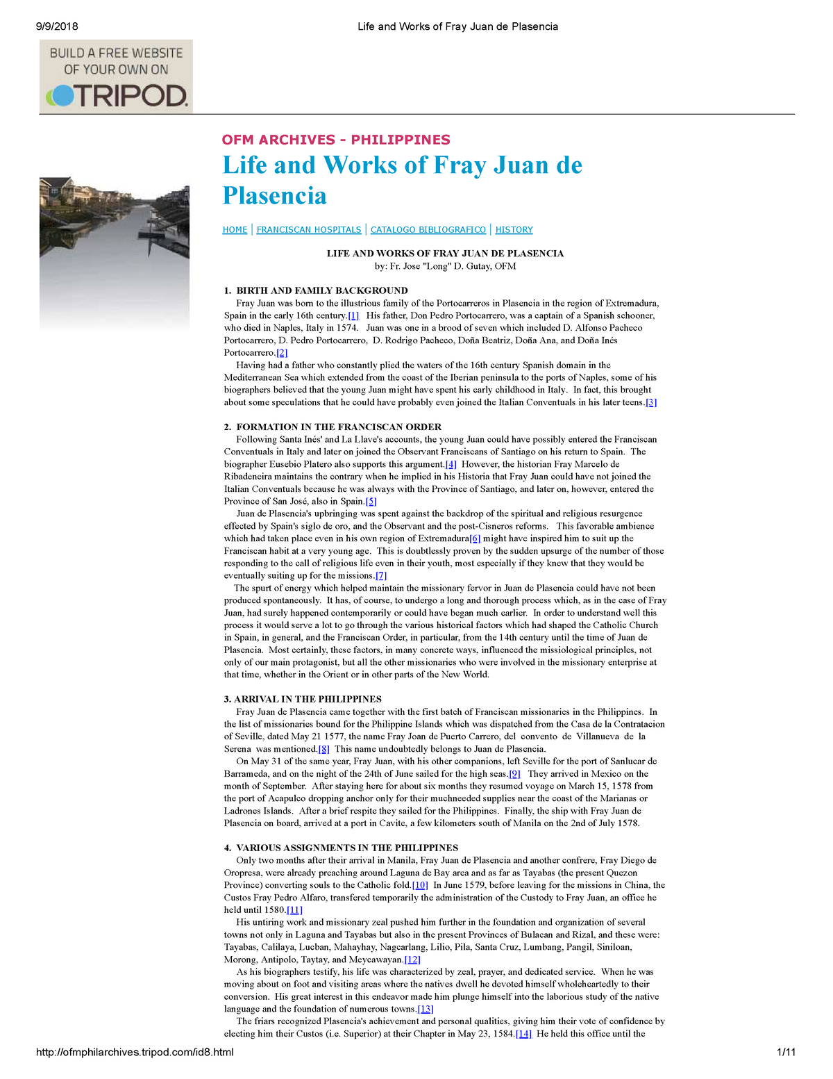 Life And Works Of Fray Juan De Plasencia - Ofm Archives - Philippines 